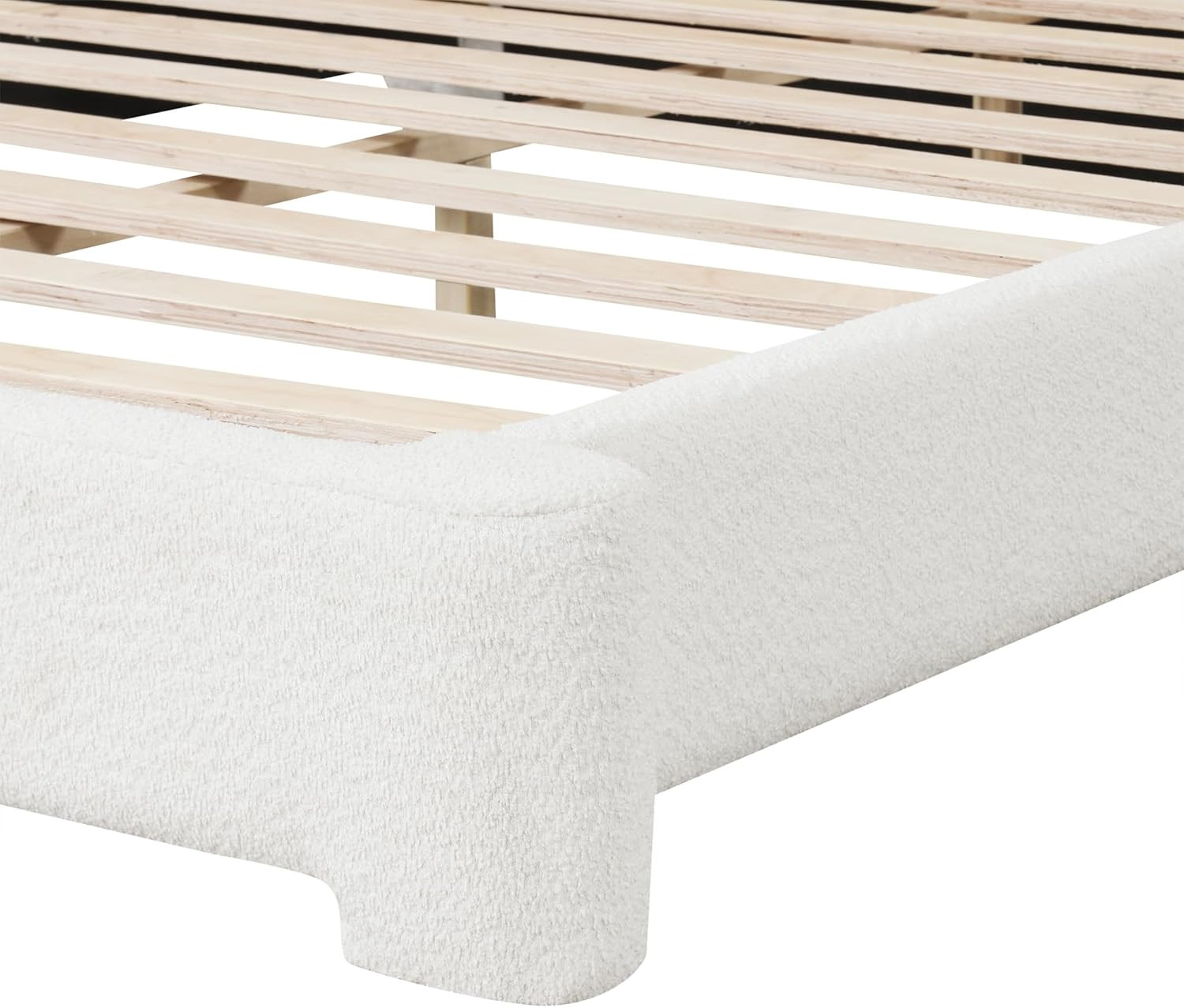 King Size Boucle Upholstered Bedframe - No Box Spring Needed, White