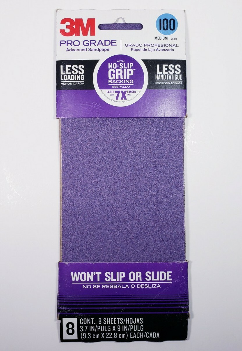 3M 126100P-G Pro Grade Advanced No-Slip Sandpaper, 3.7"x 9" 100 Grit M 8 Sheets