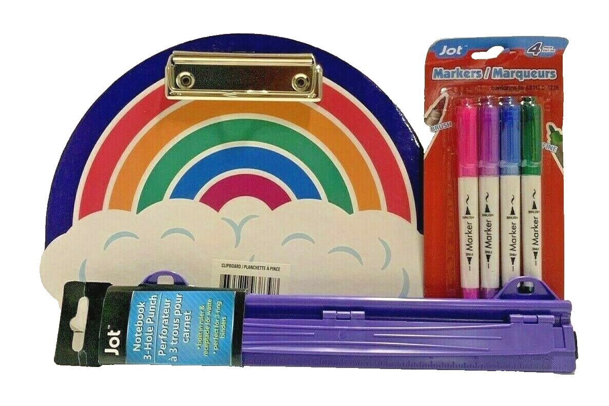 Rainbow Clipboard Small 3 Hole Punch 4 Pk Markers