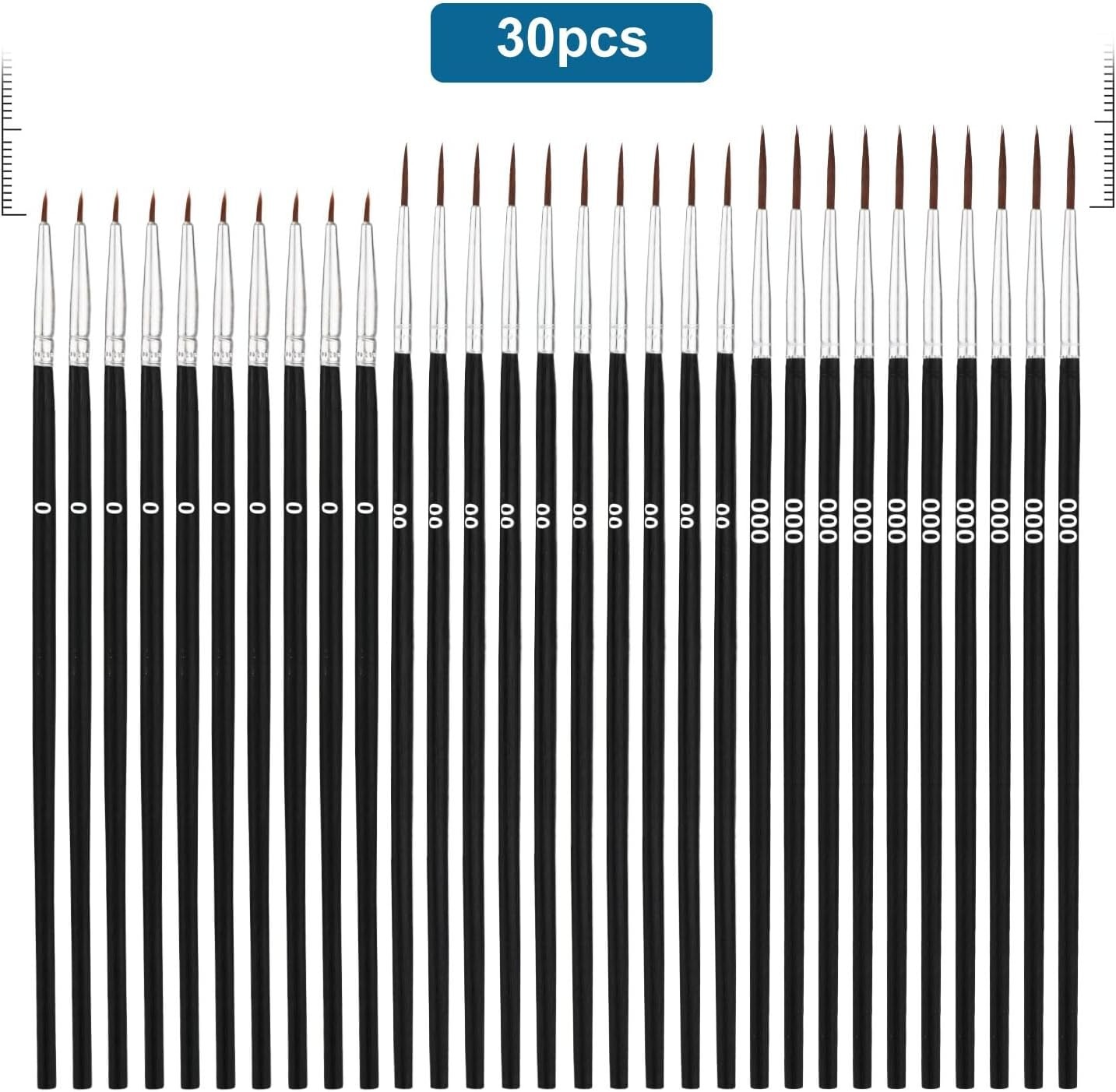 t30Pcs Detail Paint Brushes, Fine Tip Paint Brush with 3 Sizes #0#00#000 Black