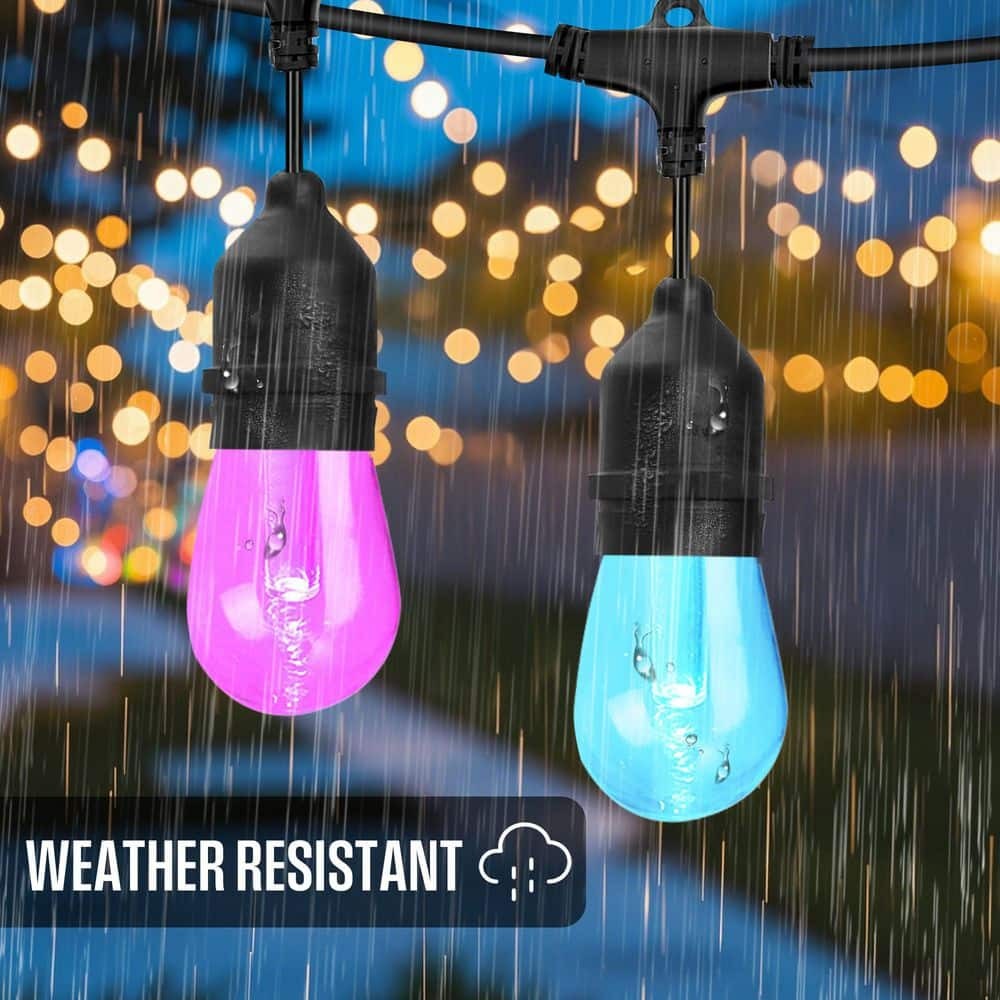 48 Ft Color Changing LED Edison String Lights - 24 Bulbs Indoor/Outdoor