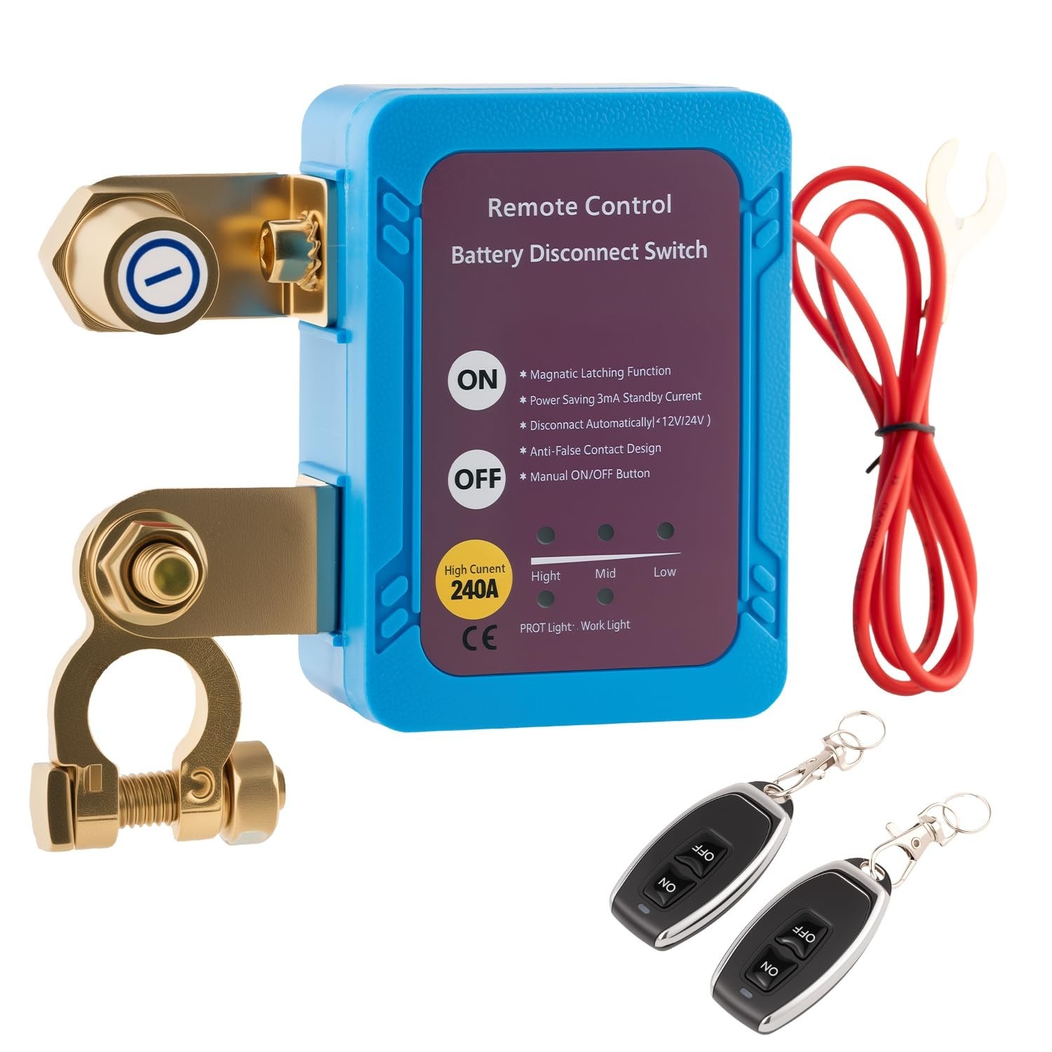 Battery Disconnect Switch 12V 240A, Remote Car Kill Switch Anti-Theft Automat...