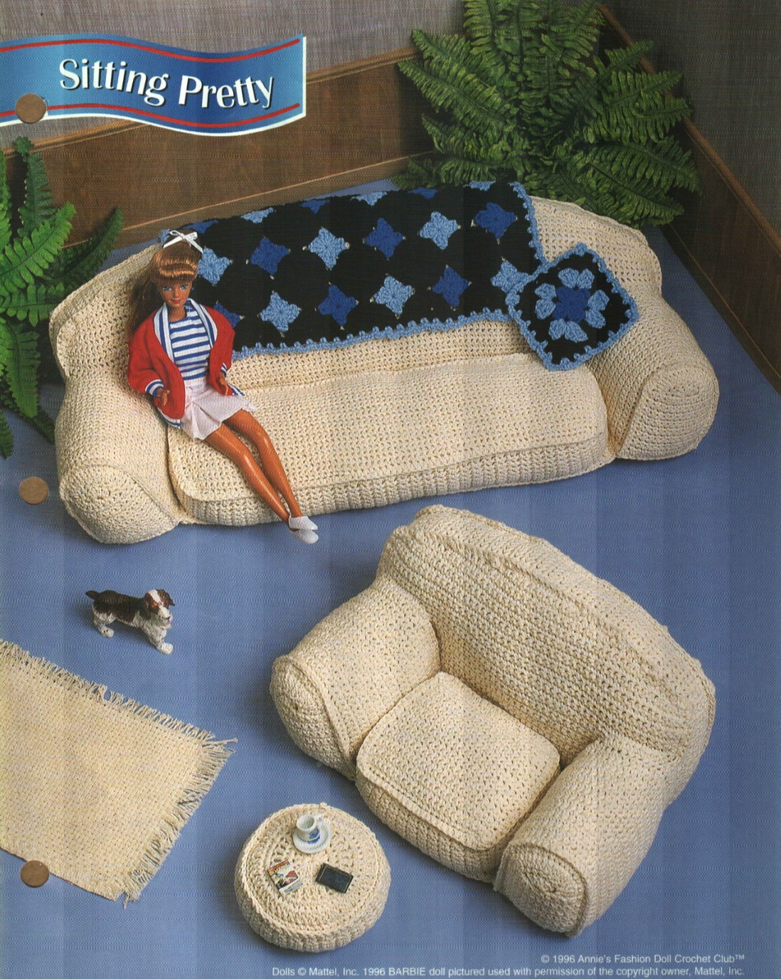 NEW SITTING PRETTY SOFA CHAIR FASHION DOLL ANNIE'S CROCHET PATTERN INSTRUCTIONS