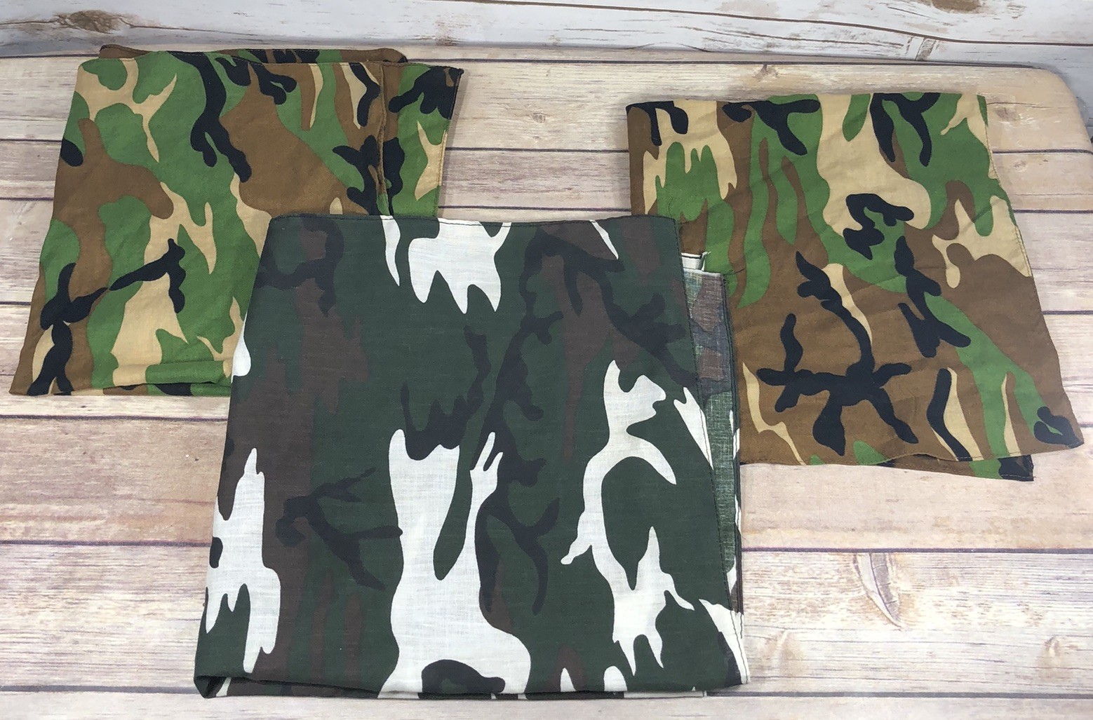 Vintage 1990s Military Army Camo Bandanas LOT of 3 Headwrap Handkerchief Cotton