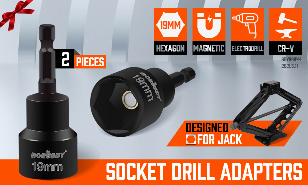 2pc Scissor Jack Socket 19mm Hex Magnetic Nut Trailer Connect Change Power Drill
