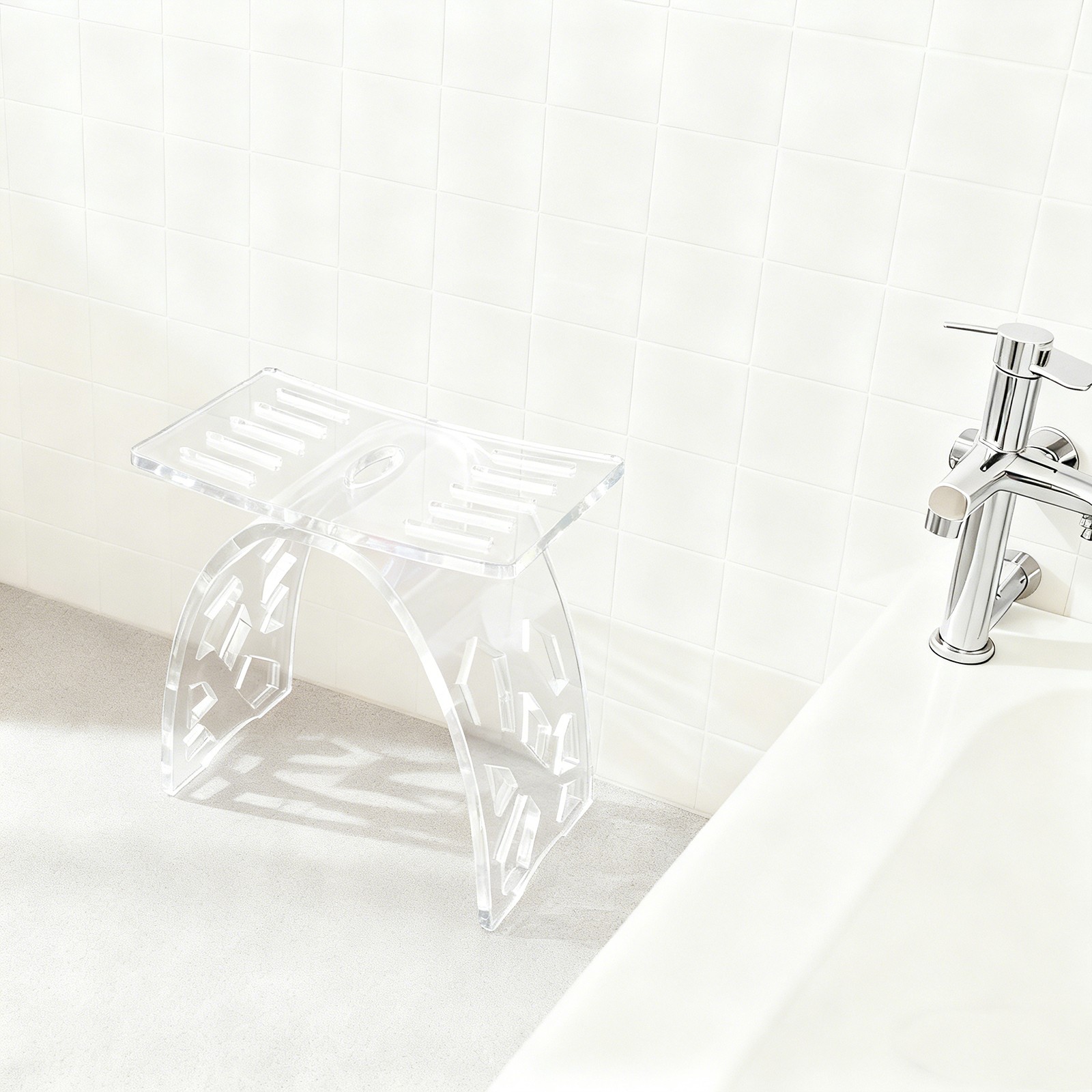 Clear Acrylic Shower Stool Shower Bench Bathroom Stool Shoe Changing Seat 500lb