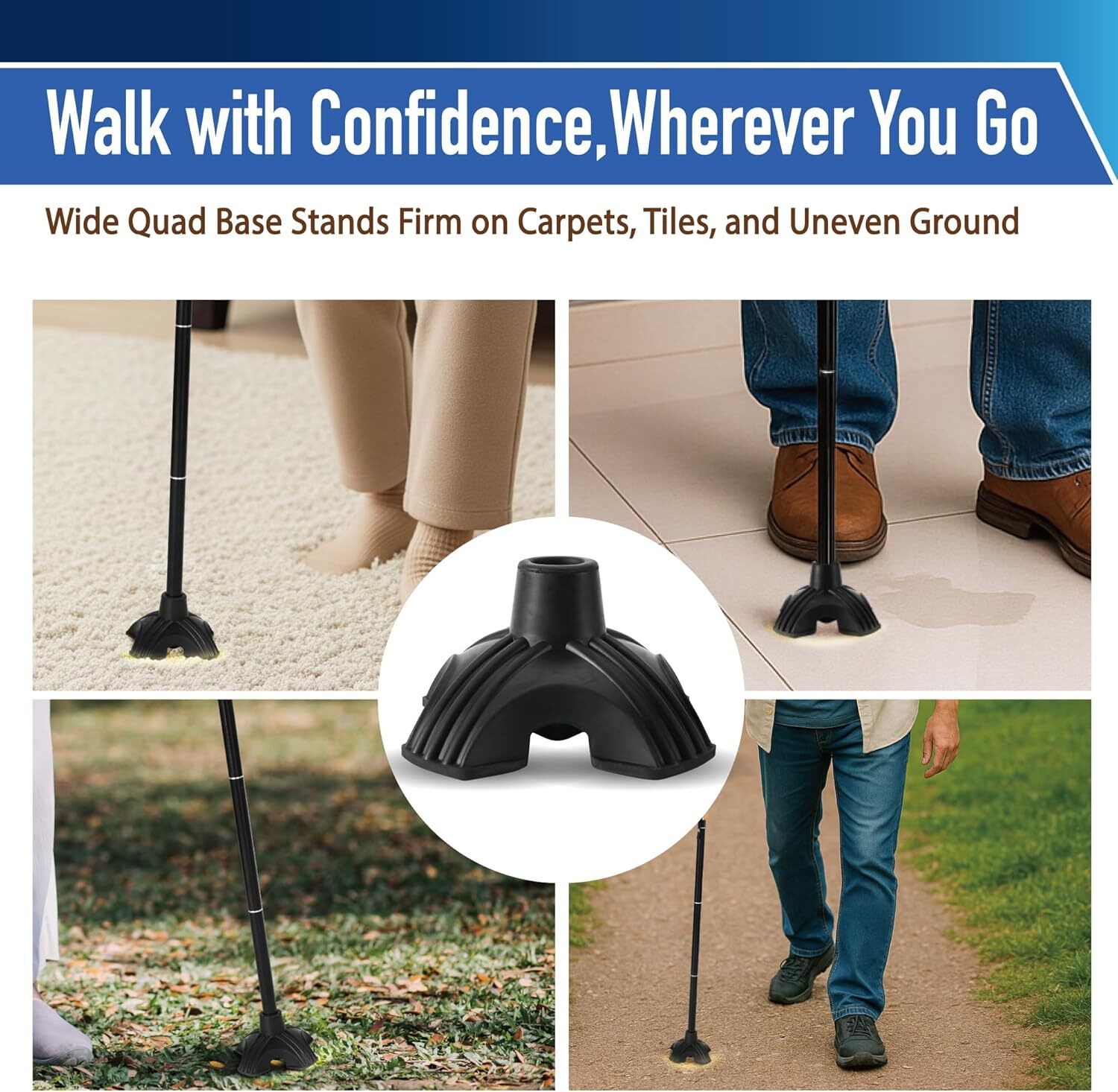 TREKOLOGY Foldable Walking Cane with Quad Self-Standing Base (US)