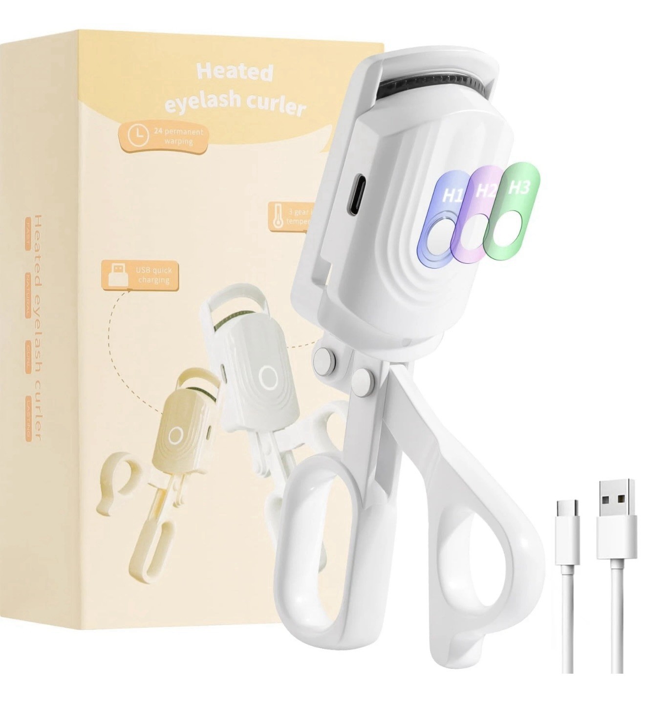Heated Eyelash Curler+6Pcs Double Ended Eyeshadow Brush, Fast Heat up Within 10s
