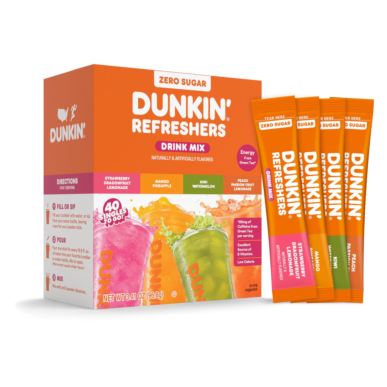 Dunkin’ Refreshers Singles To Go! Zero Sugar Powdered 0.09 Ounce (Pack of 40)