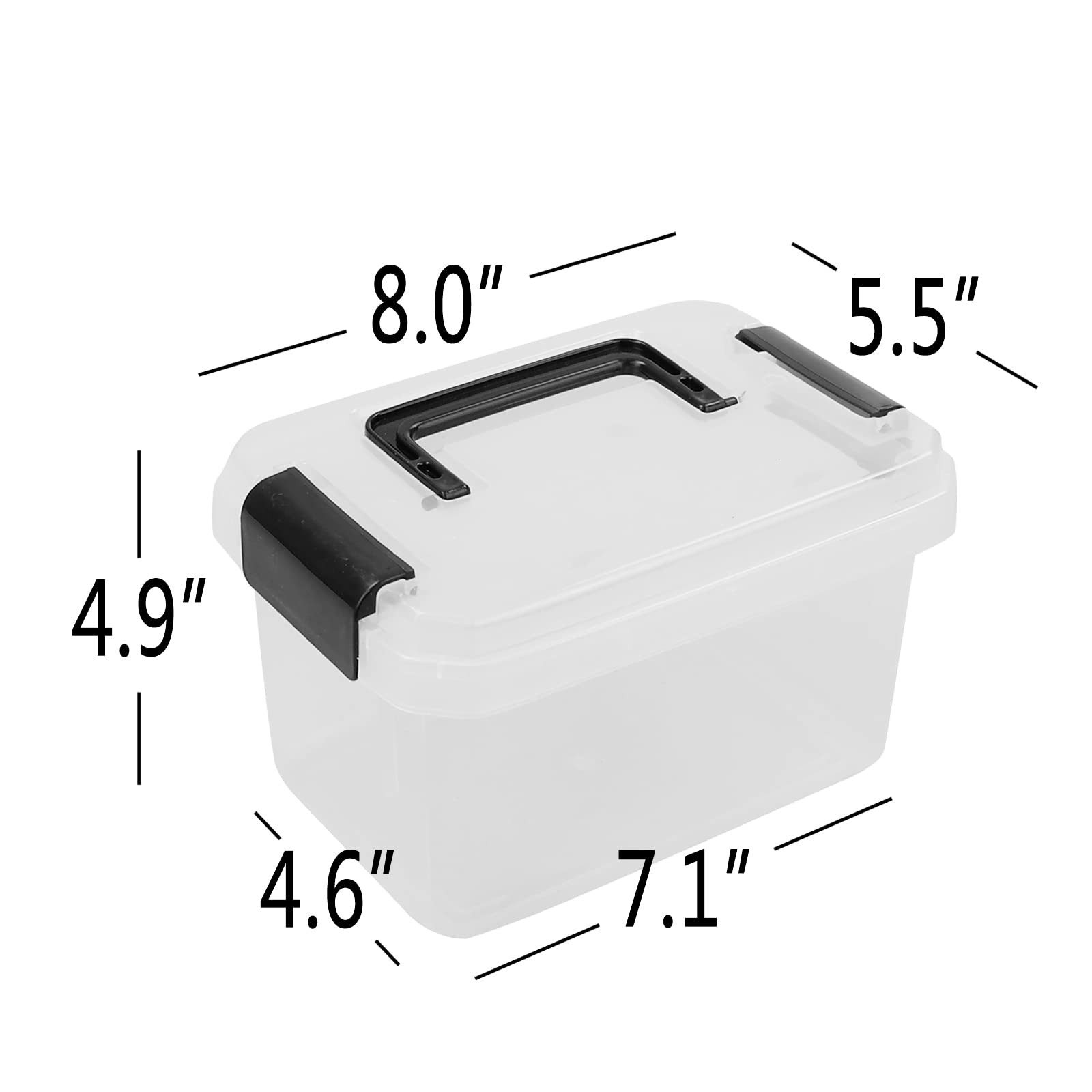 2.5 Quart Plastic Latching Box Clear Bin With Black Handle 4 Packs