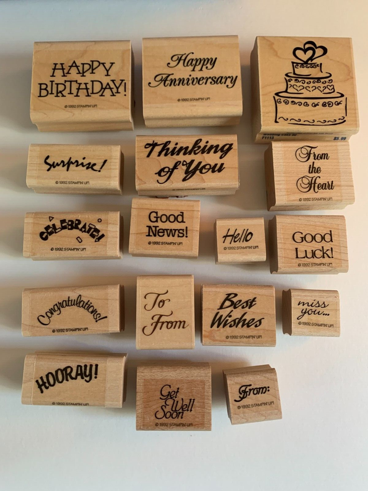 RUBBER STAMPS/ 1992 STAMPIN'UP/ 17 STAMPS/ WOOD HANDLES