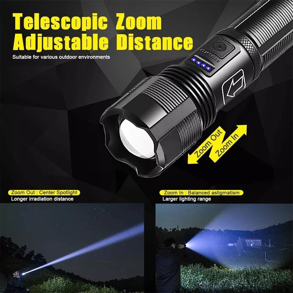 9000000 Lumens Super Bright LED Flashlight Tactical Rechargeable LED Work Lights