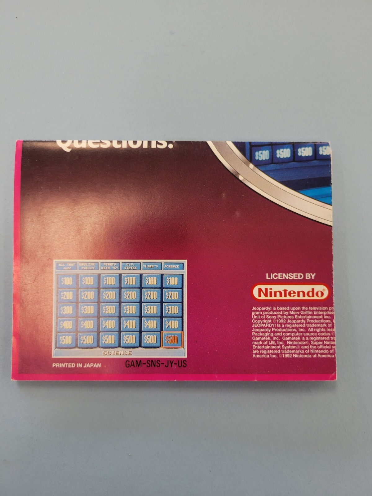 JEOPARDY Original Poster SNES NINTENDO
