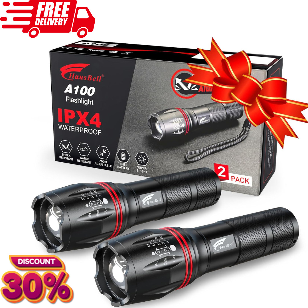A100 2000 Lumen Flashlight 2 Pack, Heavy-Duty Aluminum Tactical