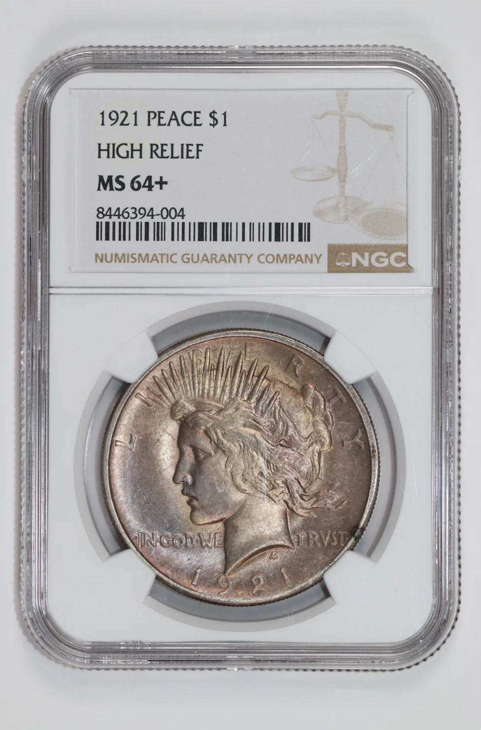 1921 HIGH RELIEF PEACE DOLLAR NGC MS64+ ORIGINAL PQ!