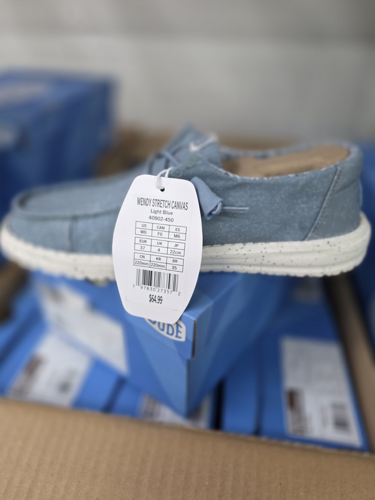 Hey Dude Wendy Stretch Canvas Light Blue Womens Size 7 NEW