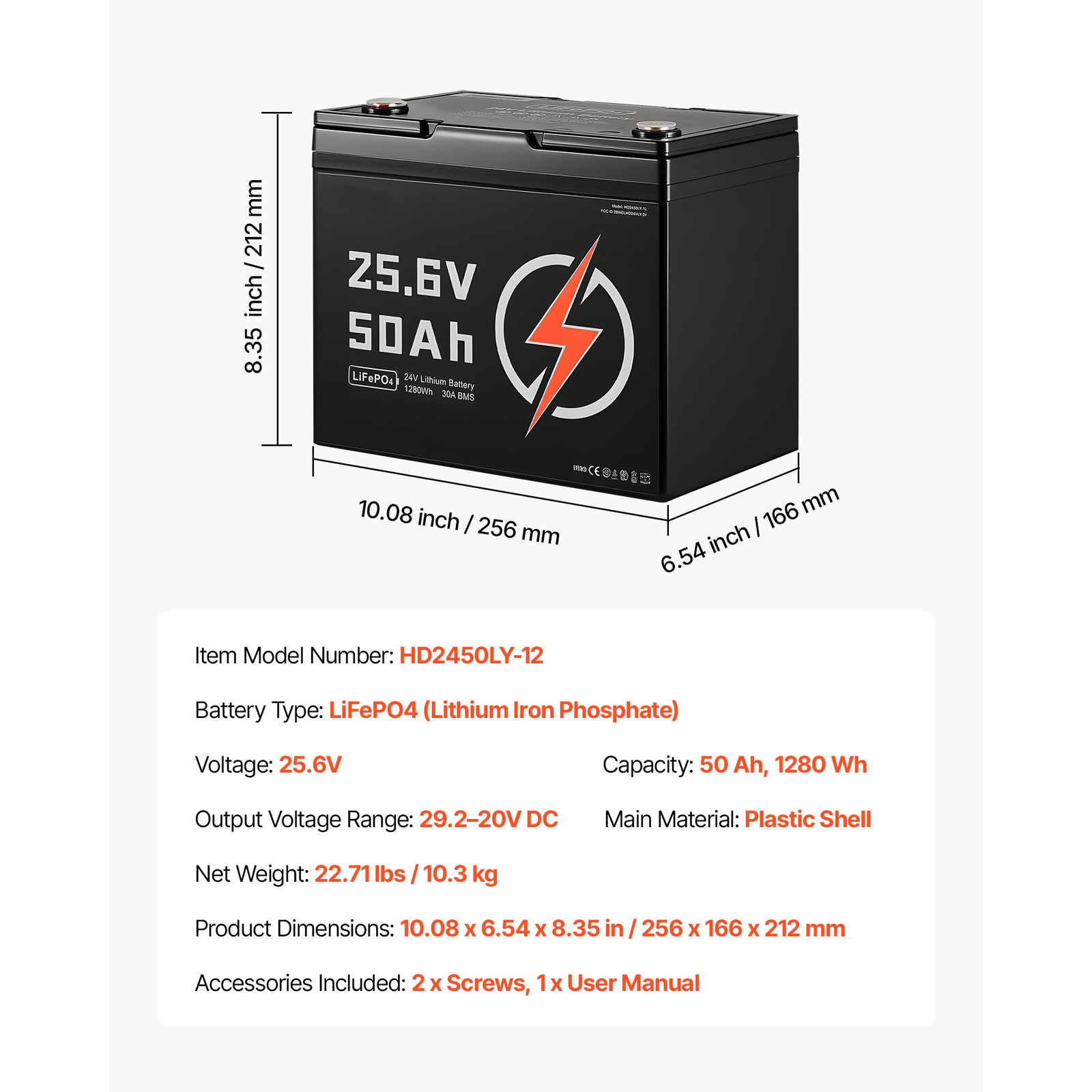 Uimoso 24V 50Ah LiFePO4 Lithium Battery with Bluetooth and 30A BMS