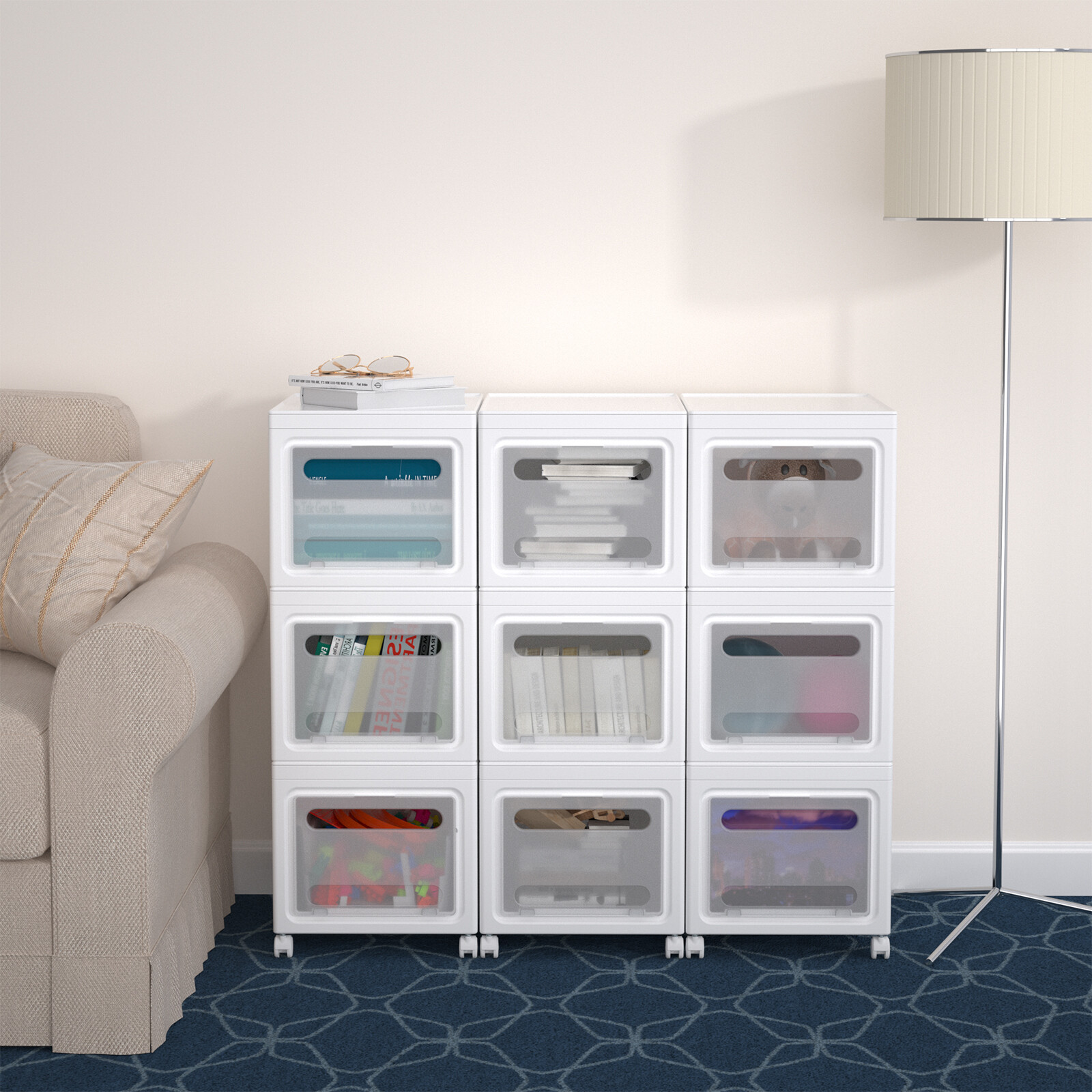 3 Tier Folding Storage Containers Bins with Lid & Wheels Stackable Organizer Box