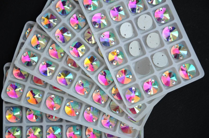 Crystal Rivoli Sew On Rhinestones Round AB Flatback Glass Beads 100 Pcs