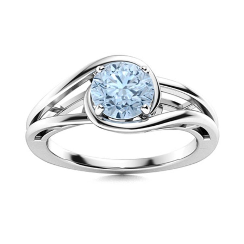 Solitaire 6MM Round Shape Aquamarine 925 Sterling Silver Infinity Ring For Women