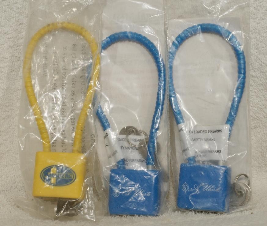 3- Firearm Gun Safety Cable Locks Assorted - Lot of 3, New