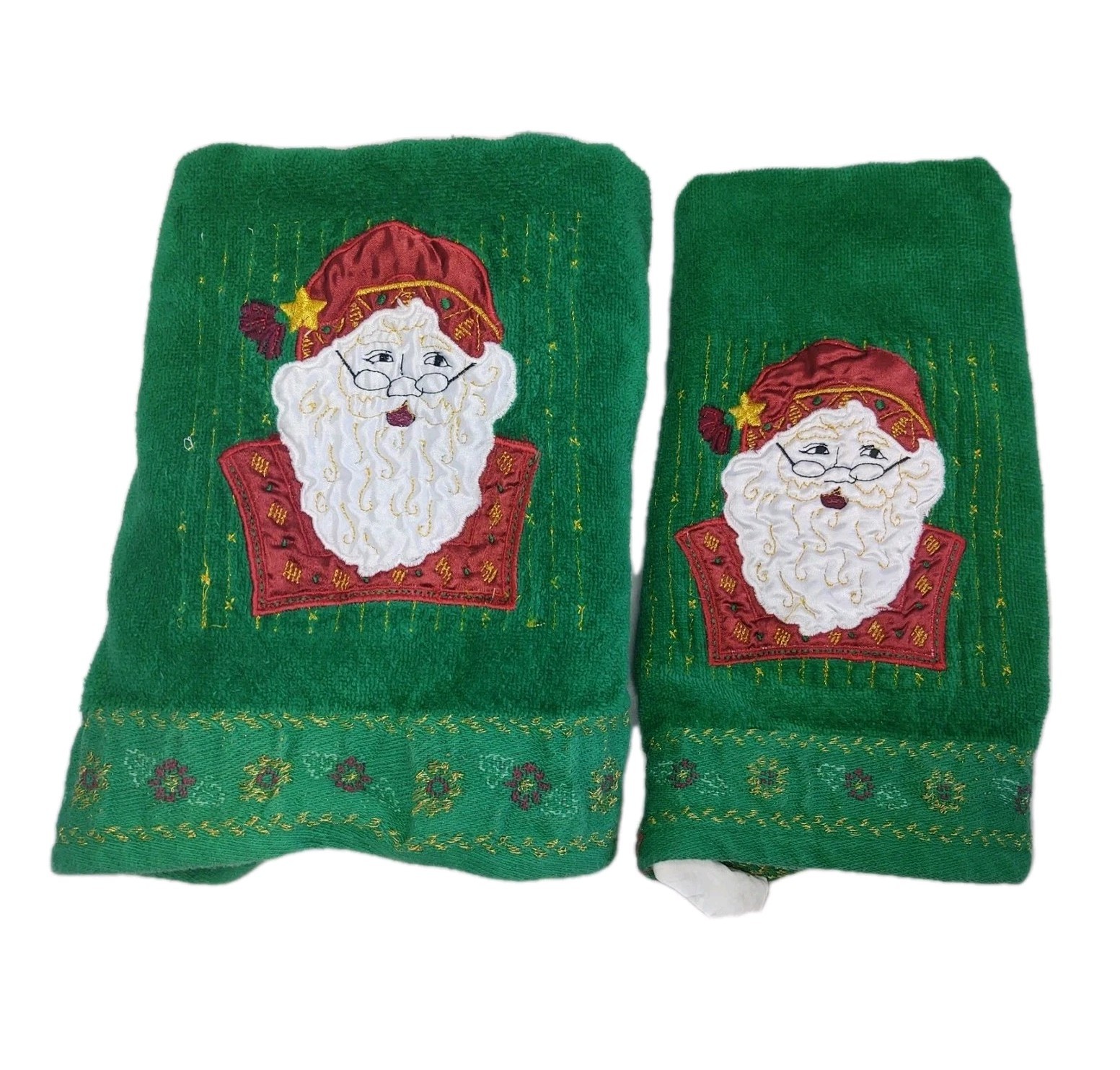 Santa Claus Christmas Green Hand Bath Towel Holiday Home Decor Bathroom Set
