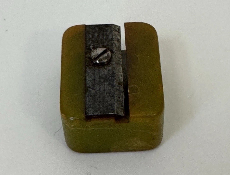 Vintage Single Hole Pencil Sharpener Green Swirl Bakelite Style Small Manual