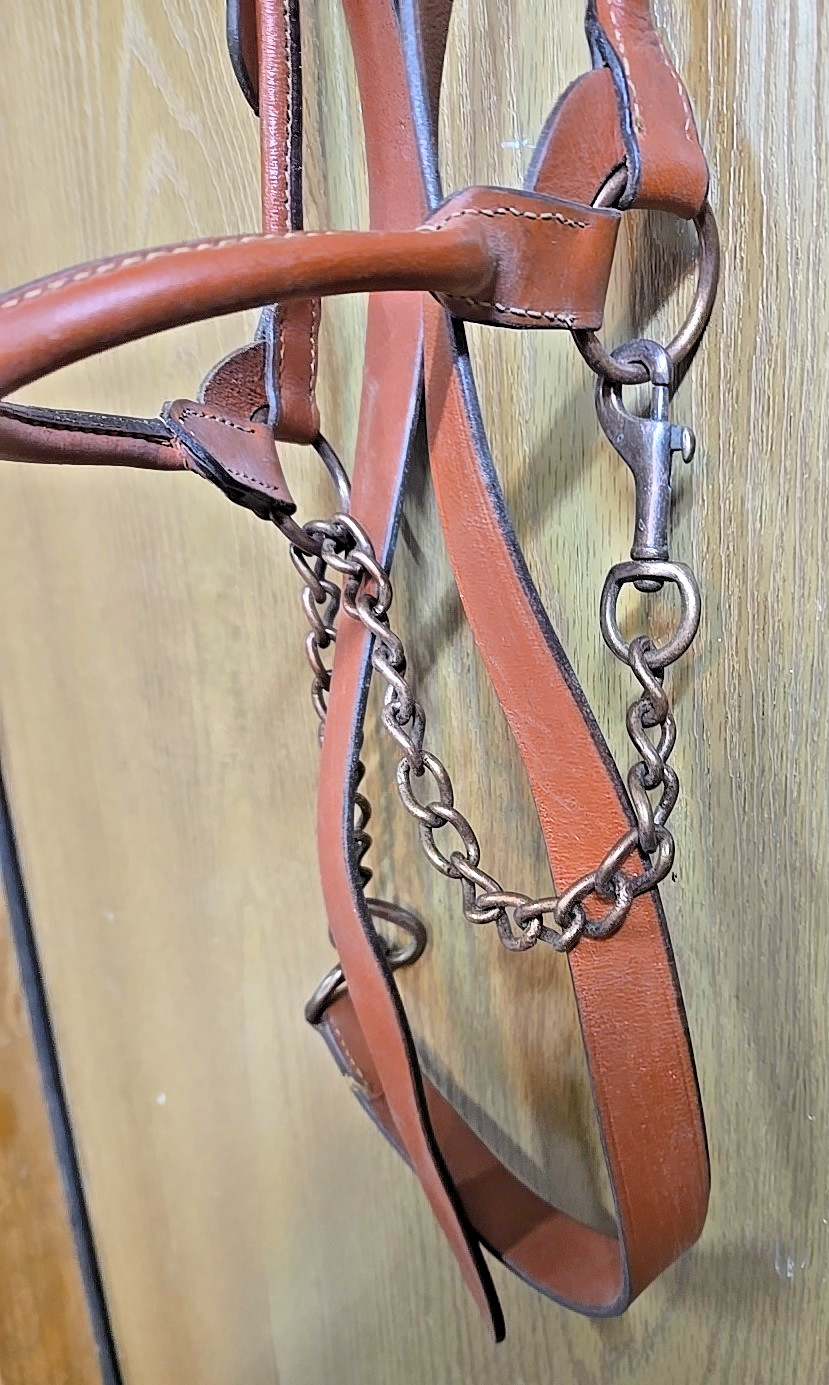 Western 3/4" Leather Halter w/ Leather/Chain Lead