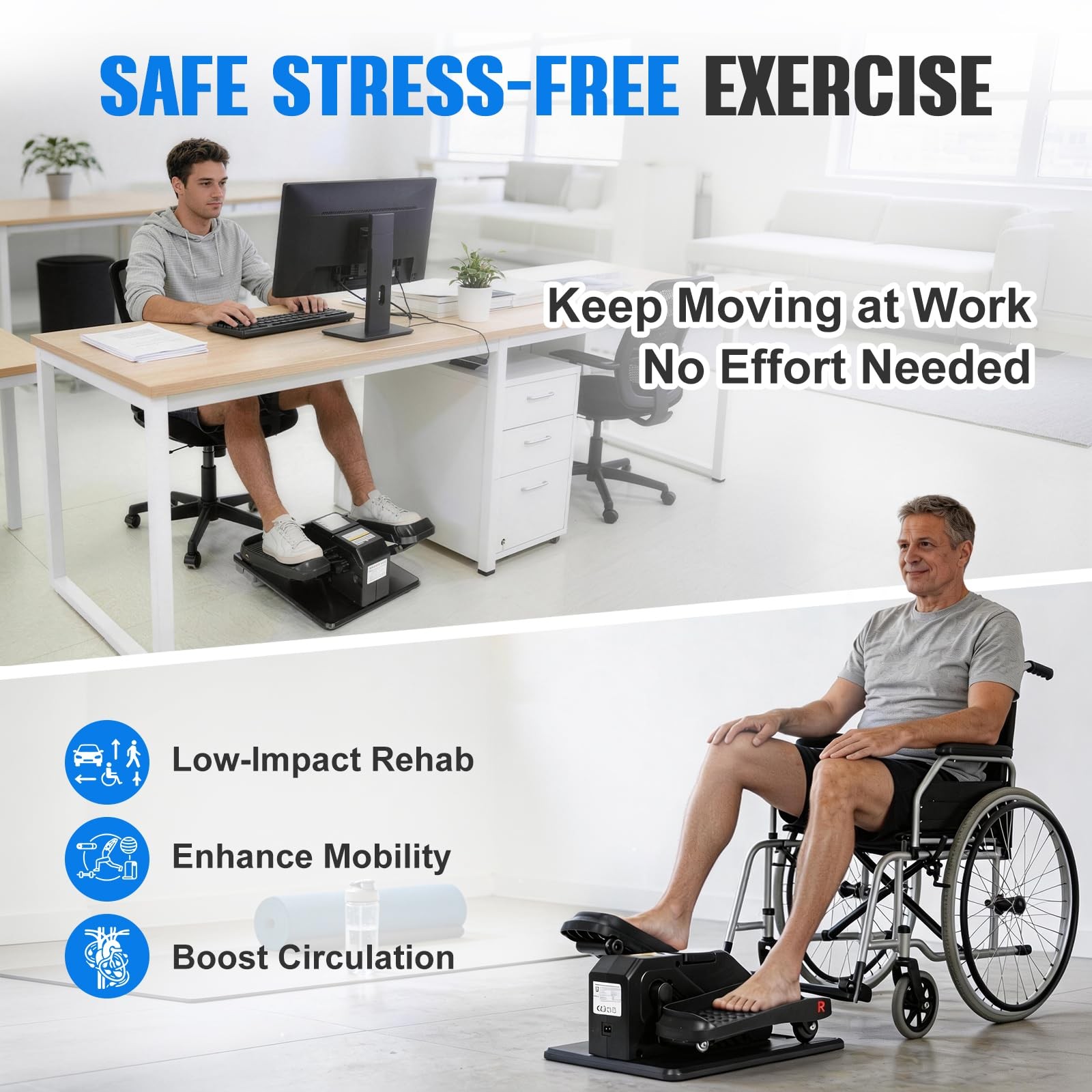 Under Desk Electric Elliptical Machine 12 Speed Leg Exerciser with Remote Con...