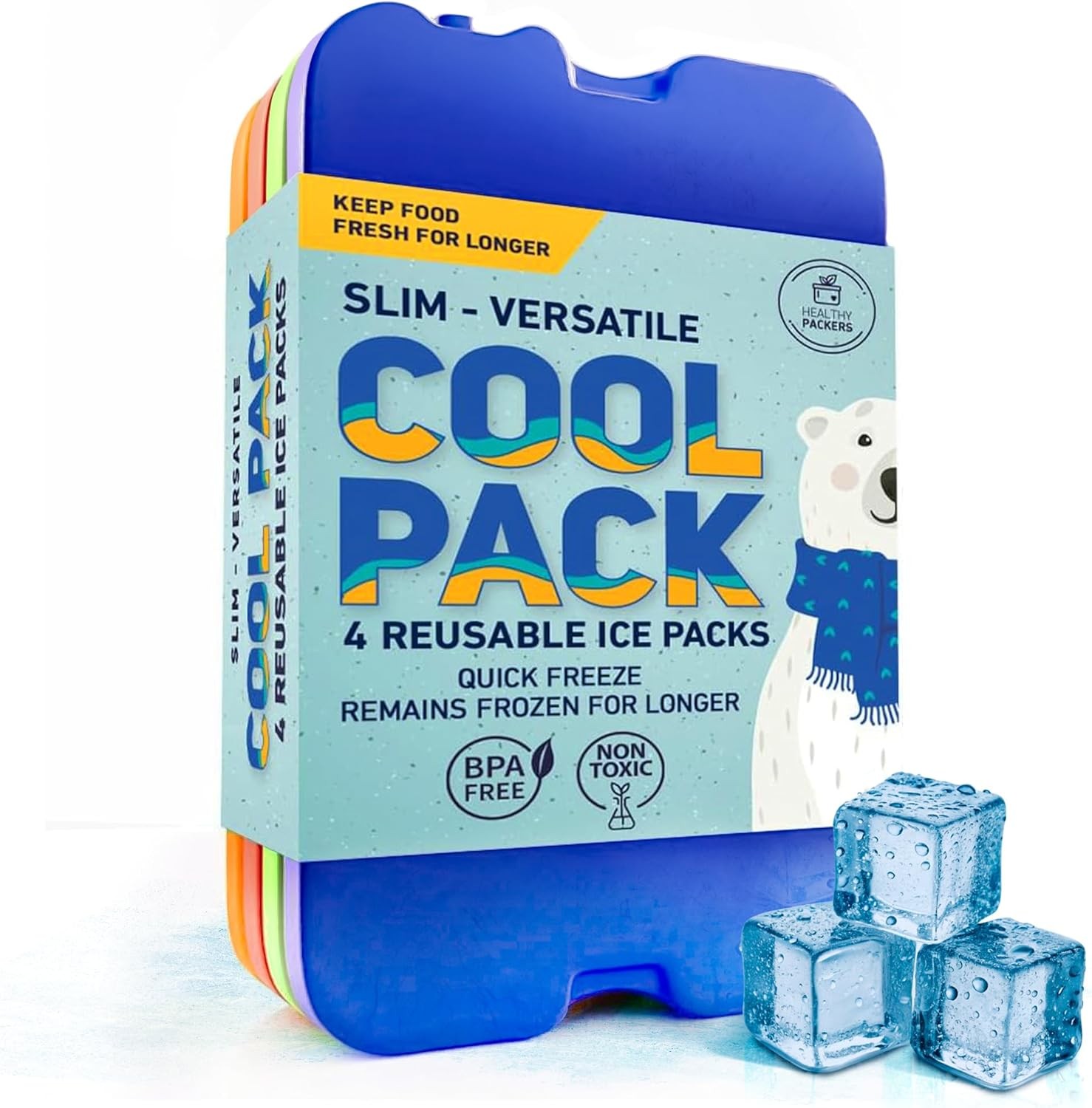 Healthy Packers® Ice Pack for Lunch Box or Coolers - Freezer Packs (Set of 4)