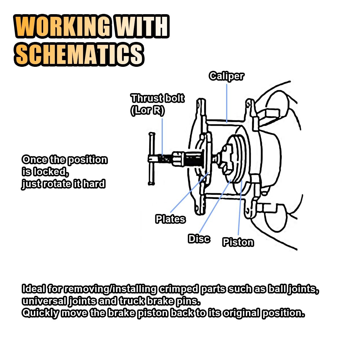 Brake Caliper Piston Rewind Tool, Car Rear Pad Wind Back Right...