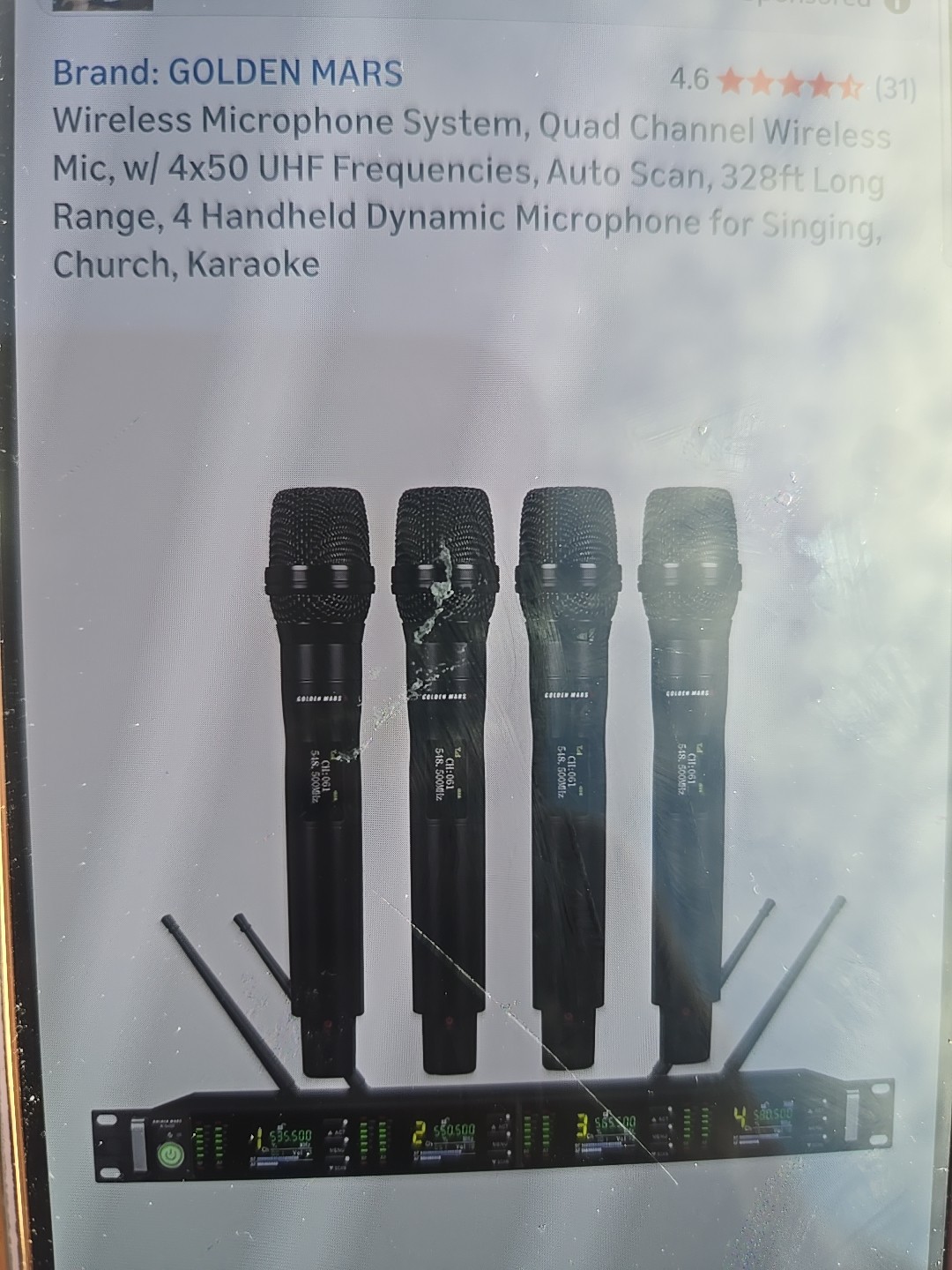 4 Wireless Microphone System, Quad Channel Wireless Mic, w/ 4x50 UHF Frequency