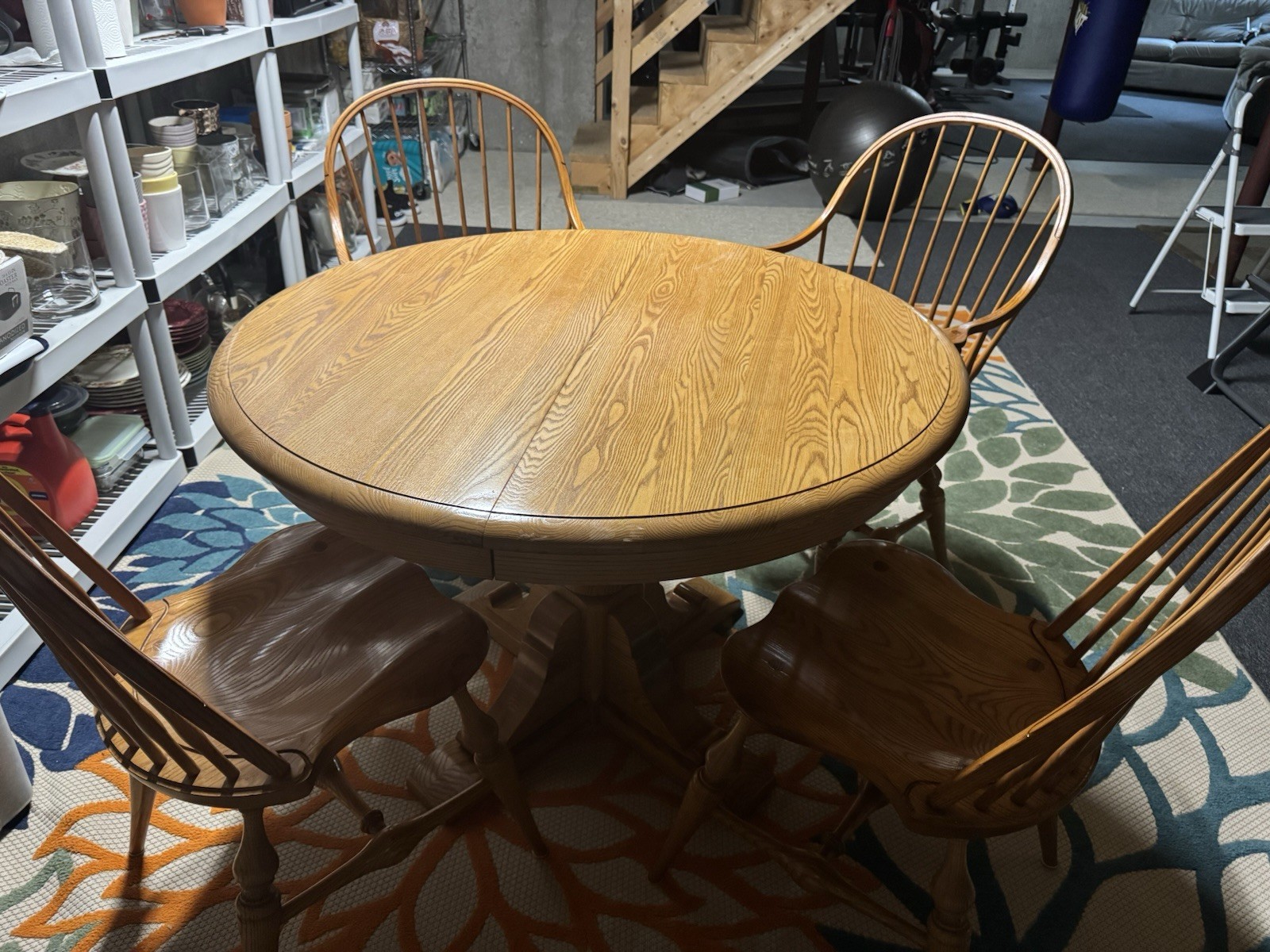 E.R. Buck Solid Ash Round Dining Table Set, Brown, 5pc w/ 4 Chairs