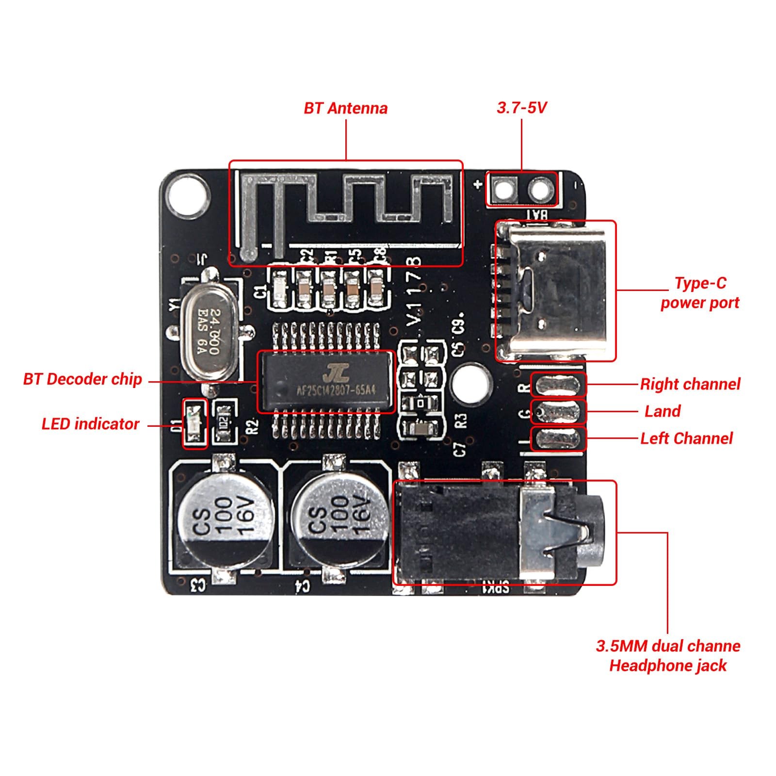 6pcs Bluetooth 5.0 MP3 Lossless Decoder Board VHM-314, BT Audio Receiver Modu...