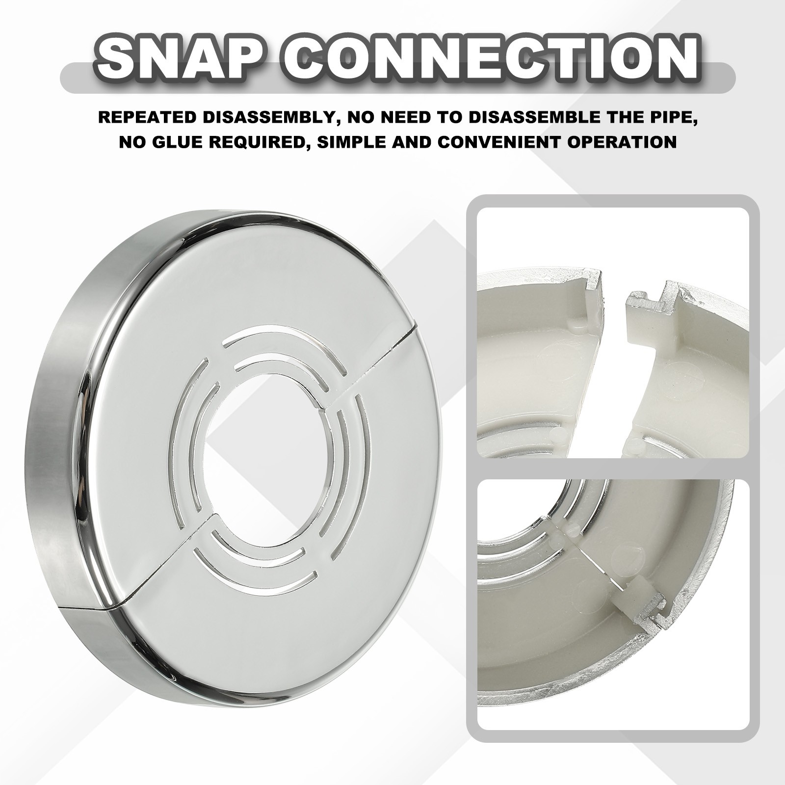 2pcs Wall Split Flange 0.39" Plastic Round Split Flange Pipe Cover, Silver