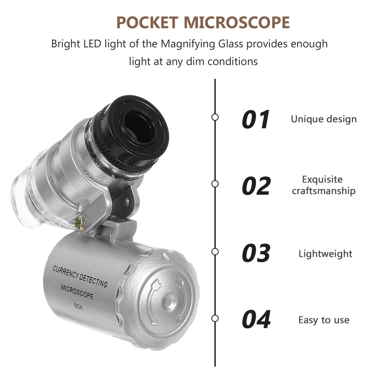Pocket Microscope 60x LED Microscope 60x with LED Light Magnifier Currency