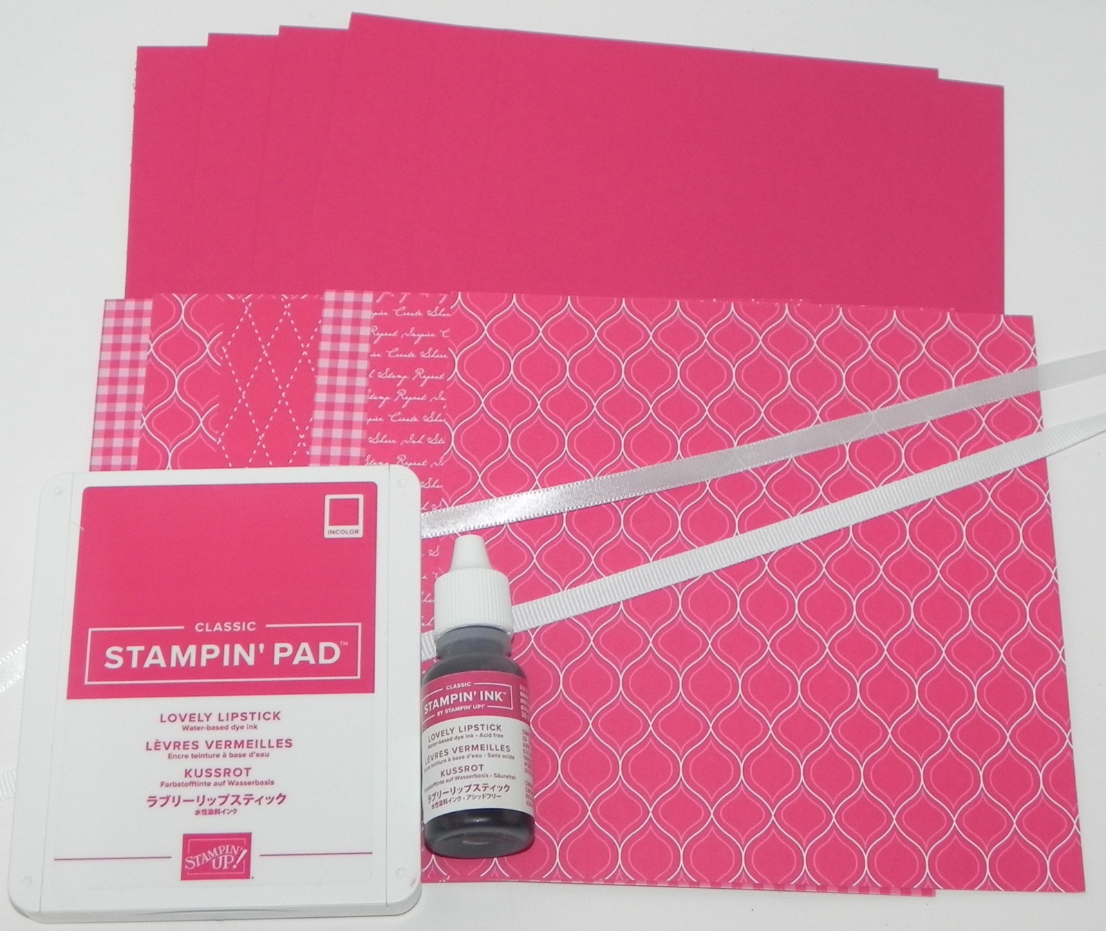 LOVELY LIPSTICK INK PAD REFILL 6X6 DESIGNER PAPER A2 CARDSTOCK RIBBON STAMPIN UP