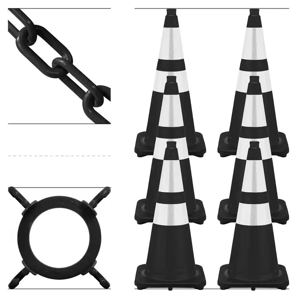 28In. Black Reflective Traffic Cone and Chain Kit