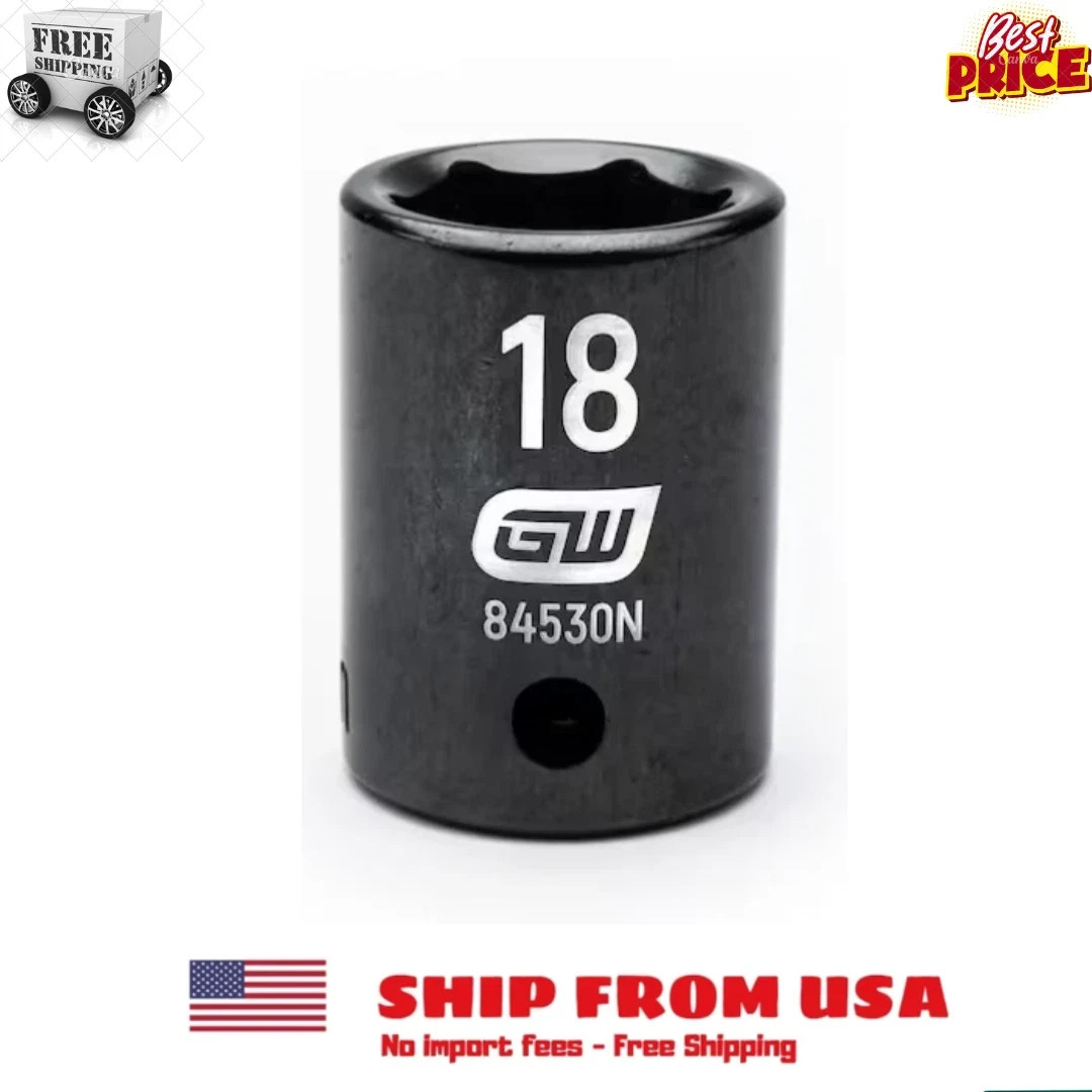 1/2 In. Drive 6 Point Metric Standard Impact Socket 18 Mm