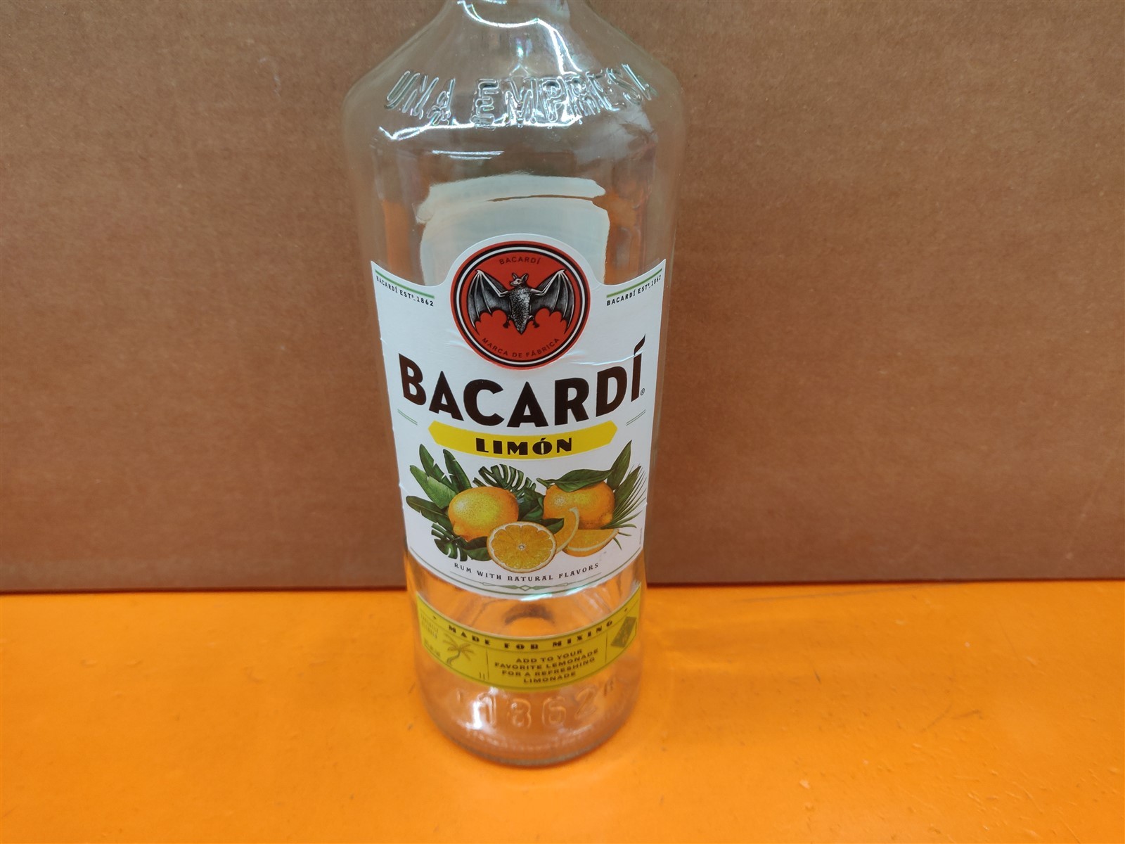 ⭐️⭐️⭐️⭐️⭐️ Empty 1L Bacardi Limon Glass Embossed Bottle for Crafts/Décor/Upcycle