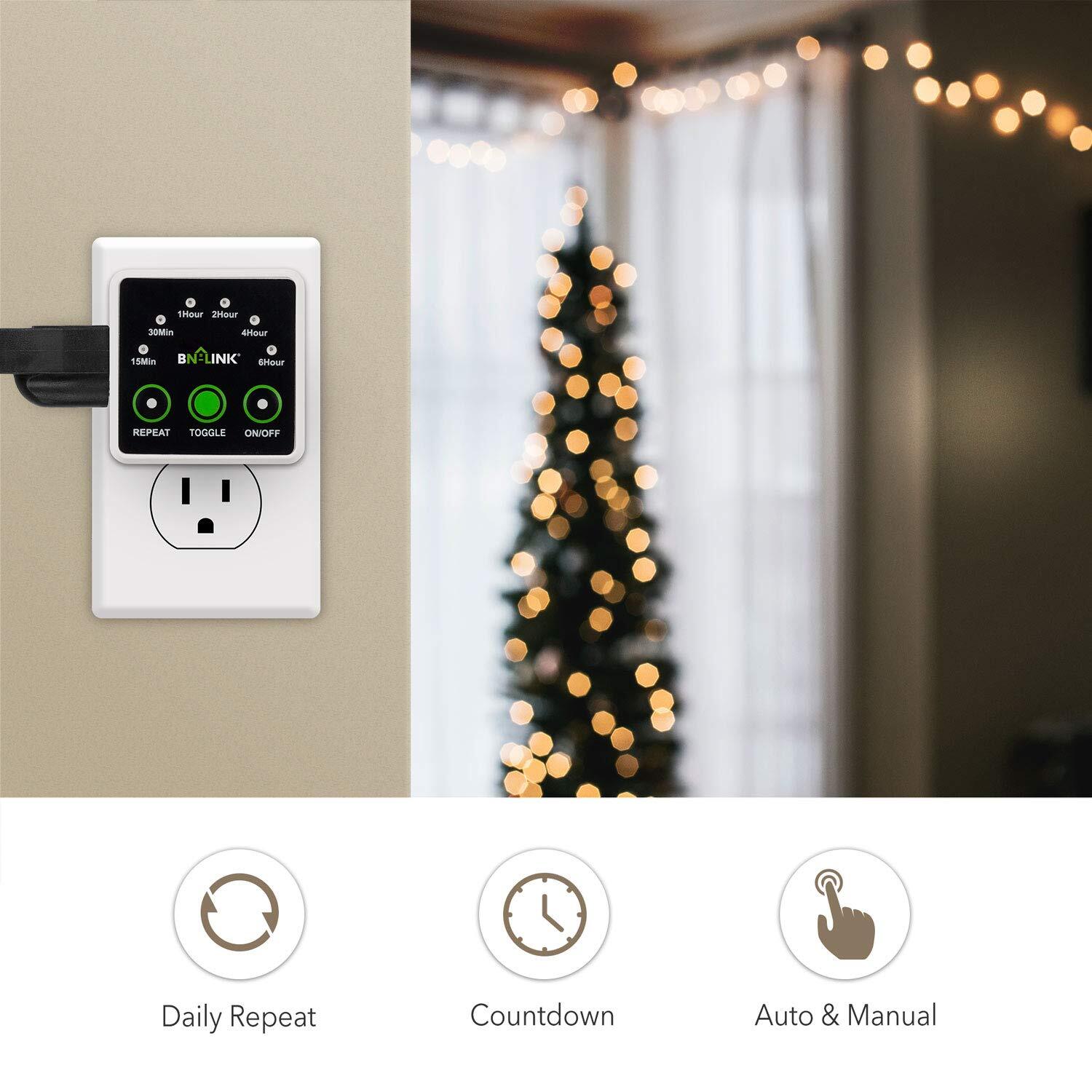 BN-LINK Smart Digital Countdown Timer Repeat Cycle with 3-Prong Grounded Outlet