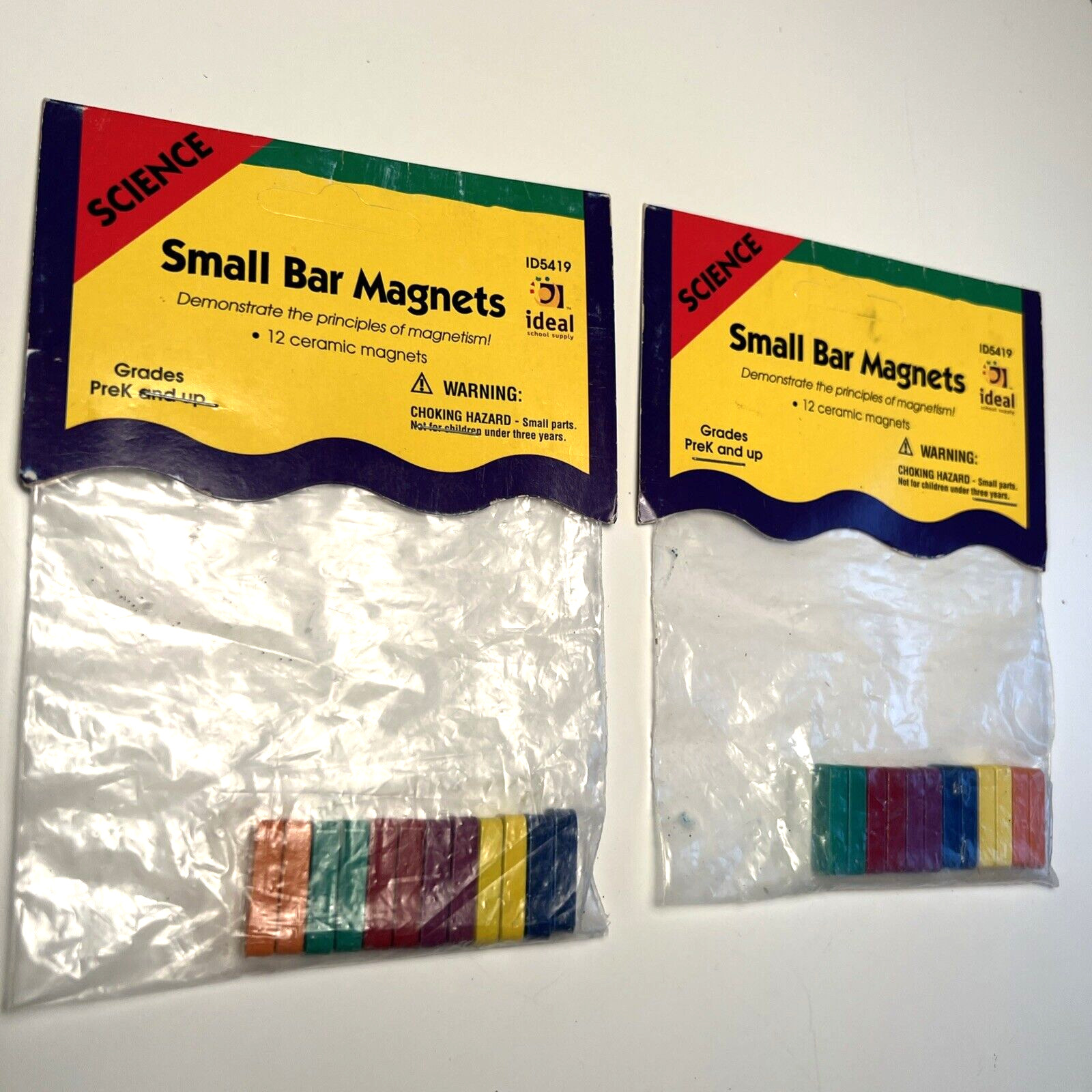 Vintage NEW Science Small Bar Magnet Lot Colorful ID 5419 Ceramic USA Pre-K +