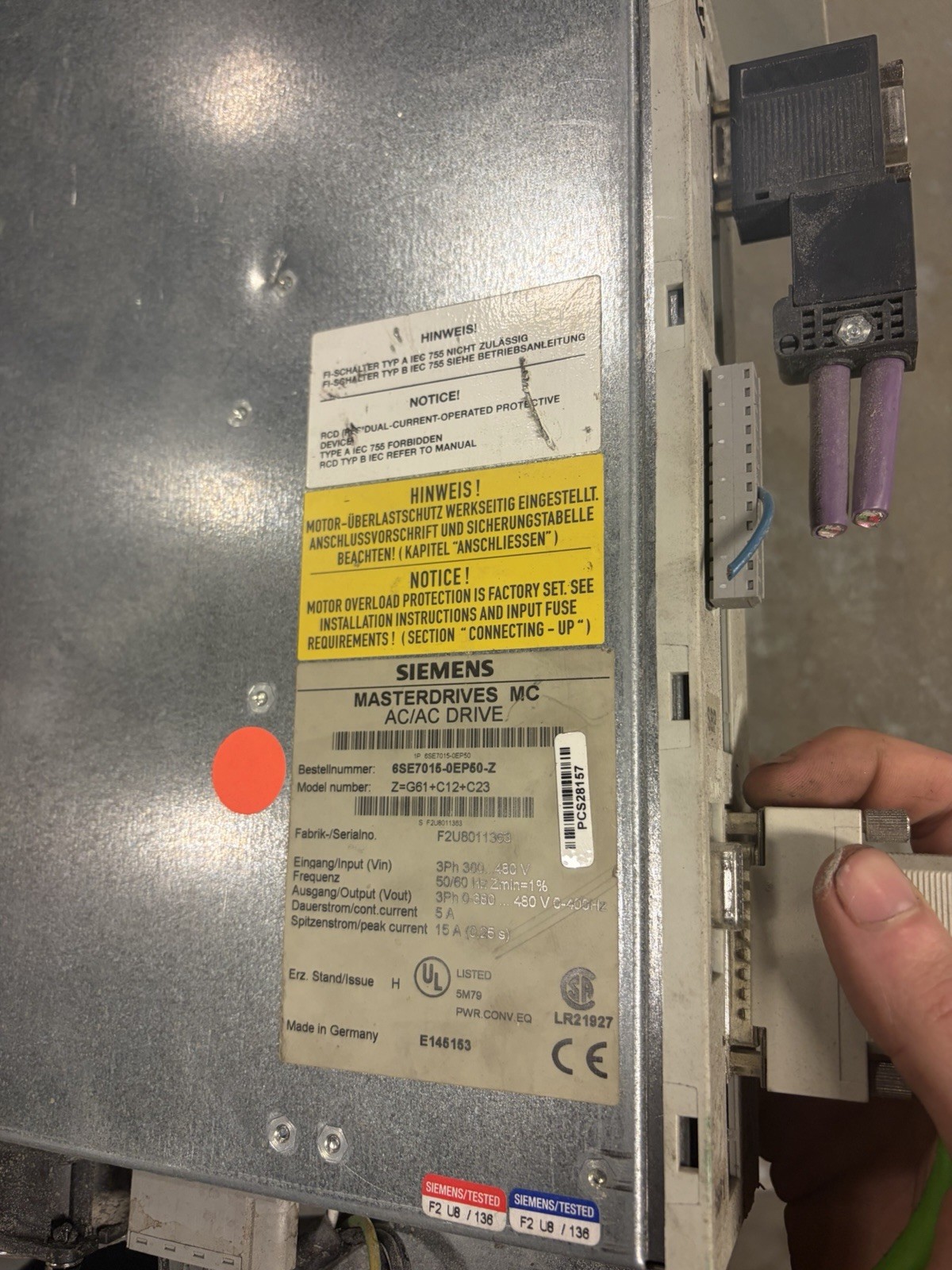 Siemens Simovert Masterdrive 6SE7015-0EP50-Z USED