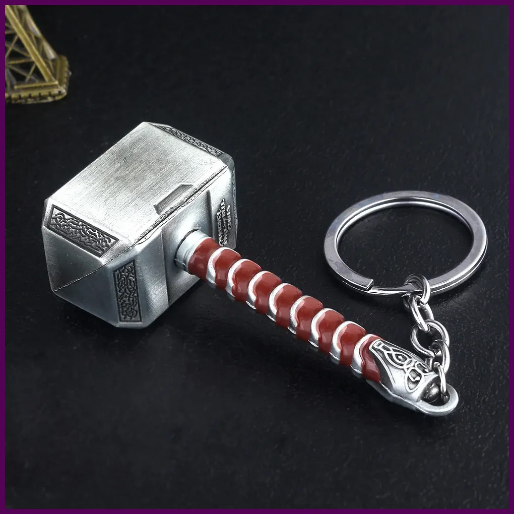 Thor Hammer Metal Keychain Movie Key Ring Cosplay Prop Key Holder For Fans