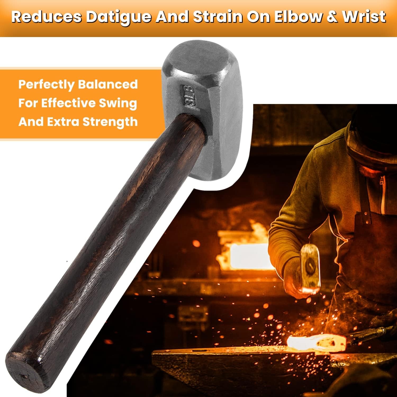 Blacksmith 3LB Handmade Forge Engineer Drilling Hammer Farrier Knife Maker Tool