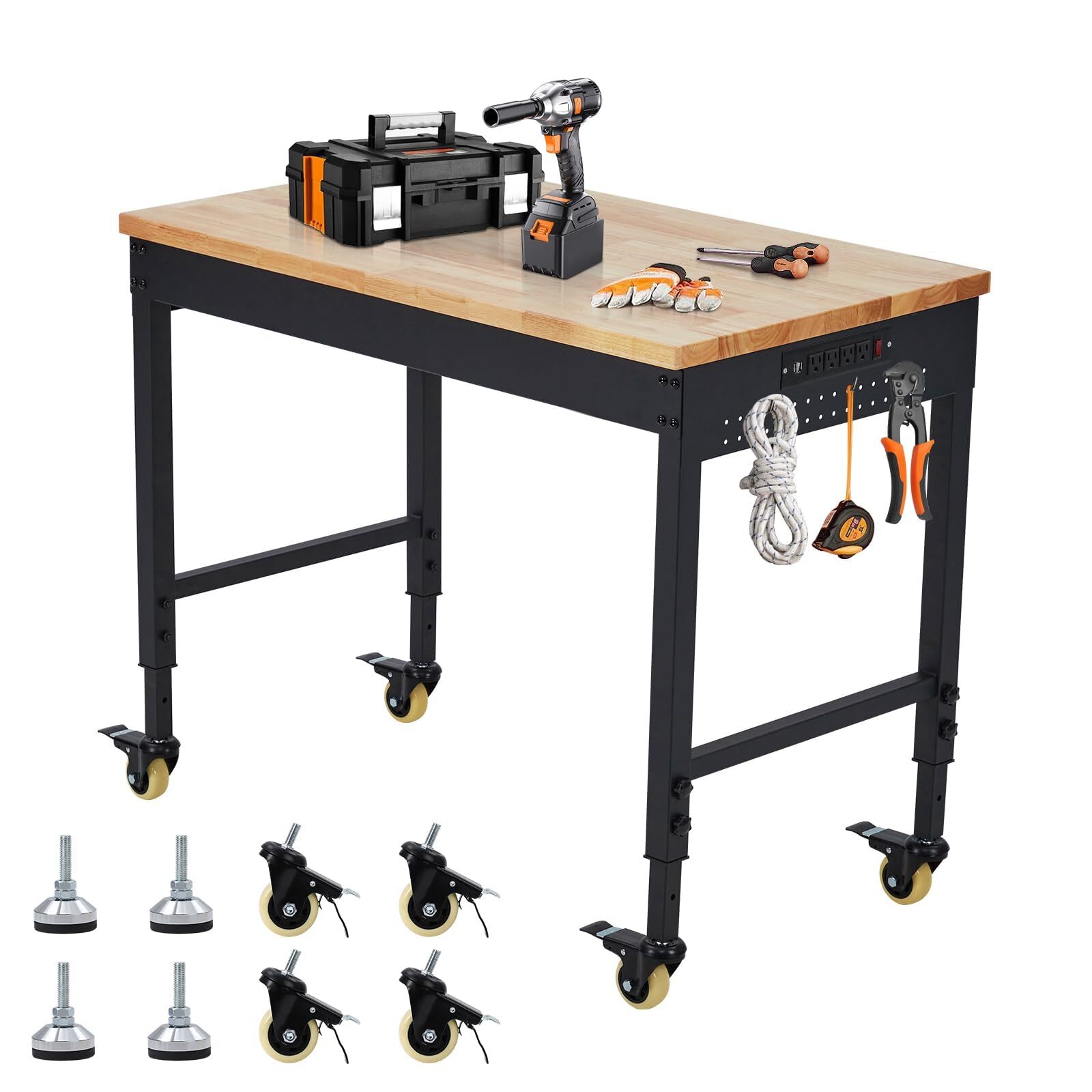 48"Adjustable Workbench Heavy Duty Work Bench ,Garage Worktable w/Power Outlet