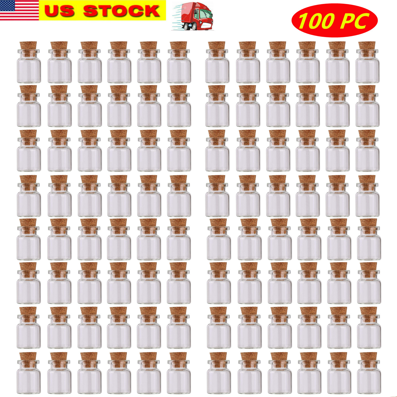 100 PCS Small Bottles 1ml 13x18mm Clear Cork Vials Glass Bottles Wishing Bottle