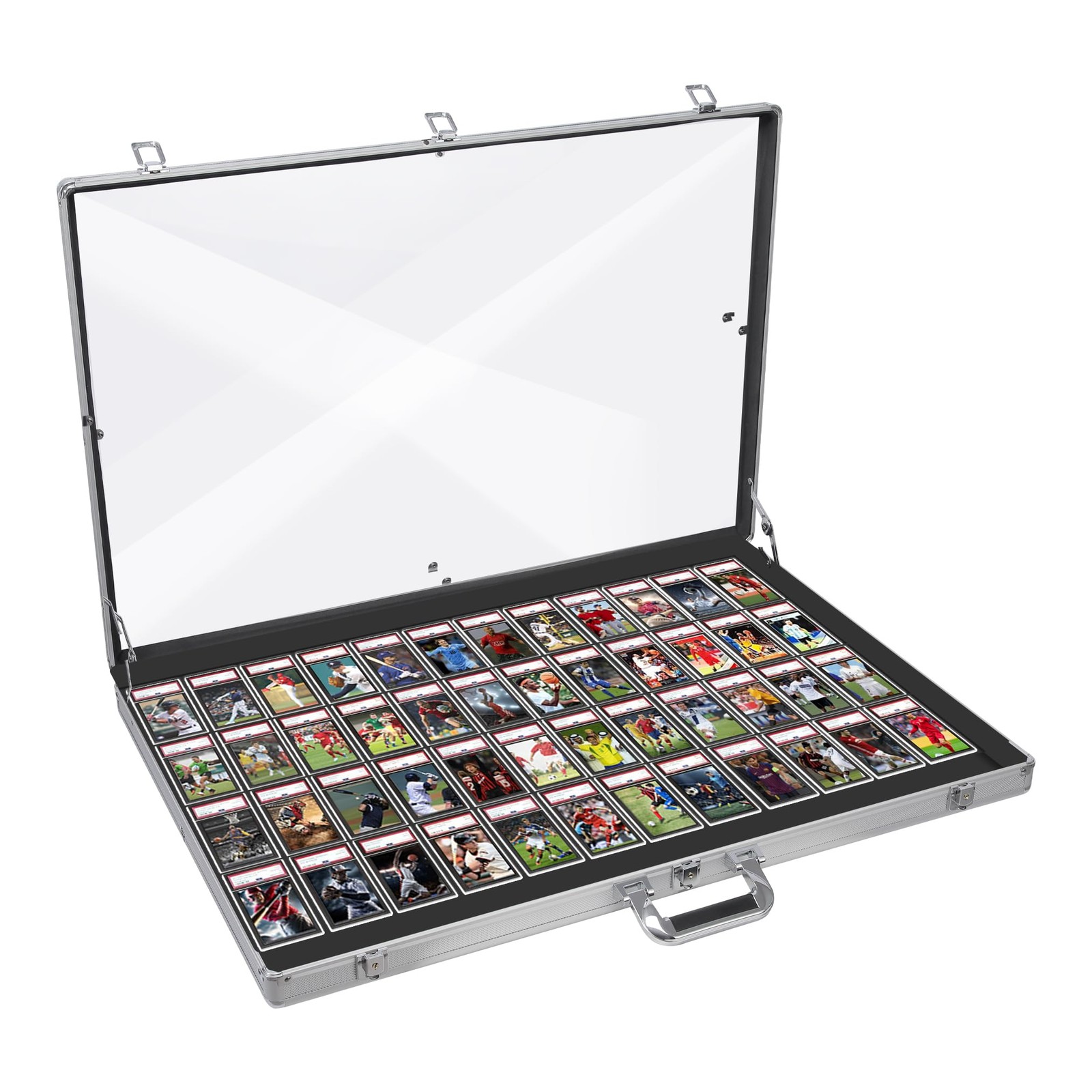 Aluminum Glass Display Case for Cards, XL Large Table 1pcs, Metallic Silver