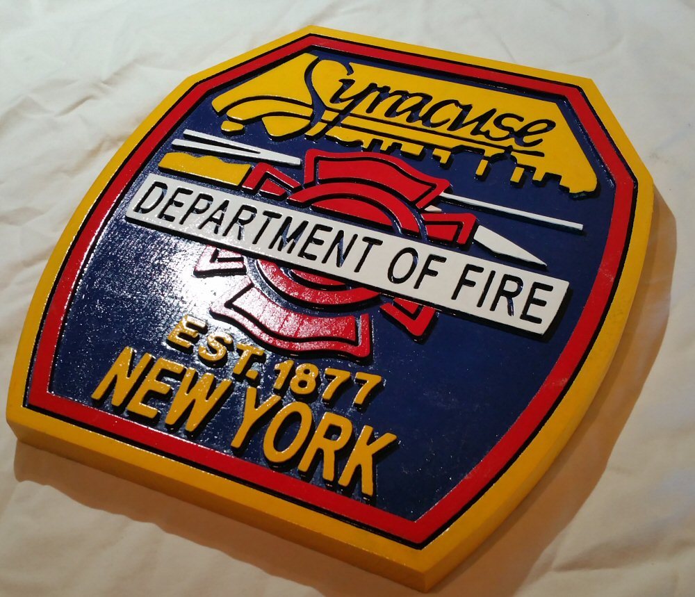 Fire Department Syracuse 3D routed plaque wood patch sign Custom carved