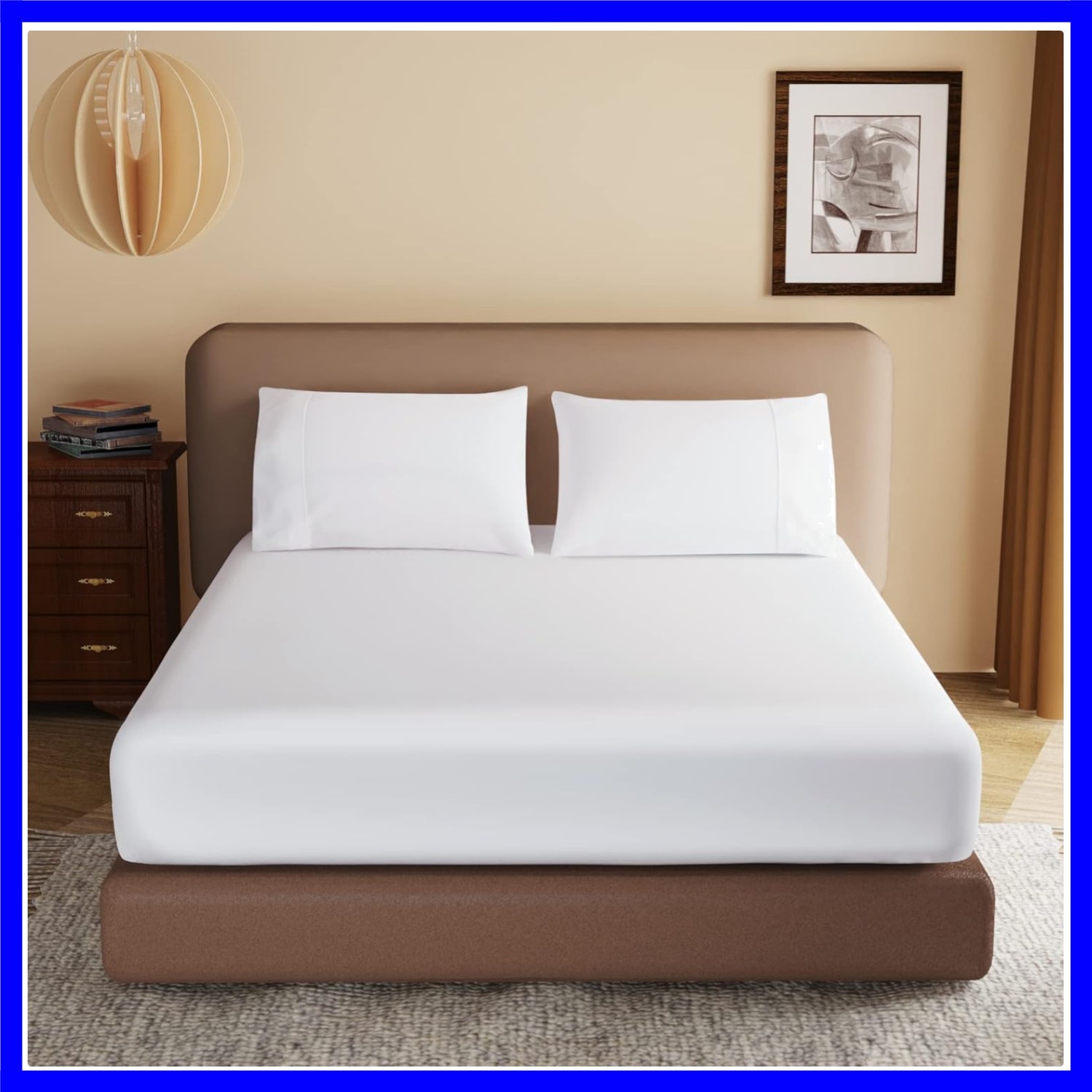 100% Egyptian Cotton Fitted Sheet King Size White, 600 Thread Count, 8-16" De...